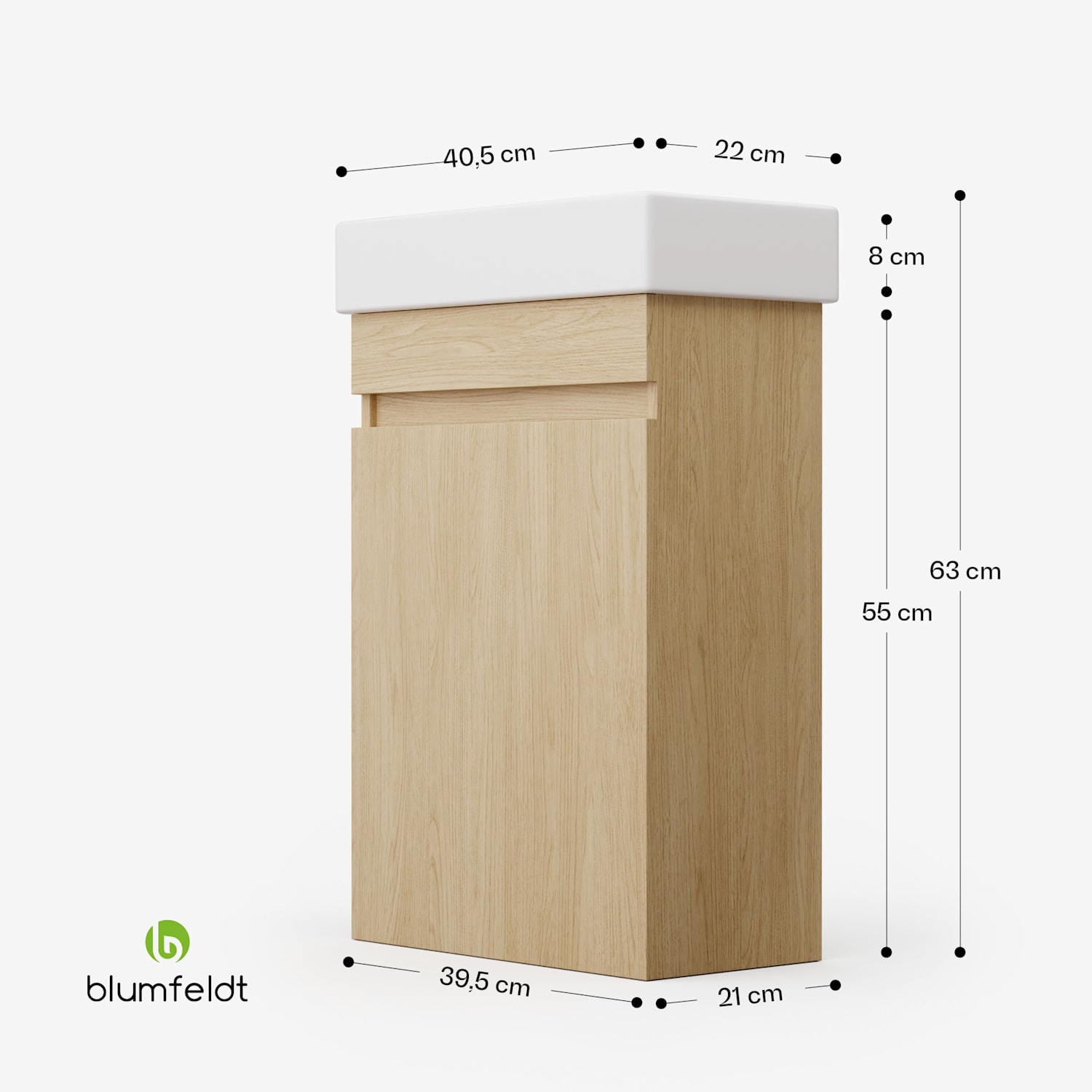Johnstone Waschtisch Badezimmerschrank Badschrank 40 cm mit Keramikwaschbecken 40 cm | Ulme