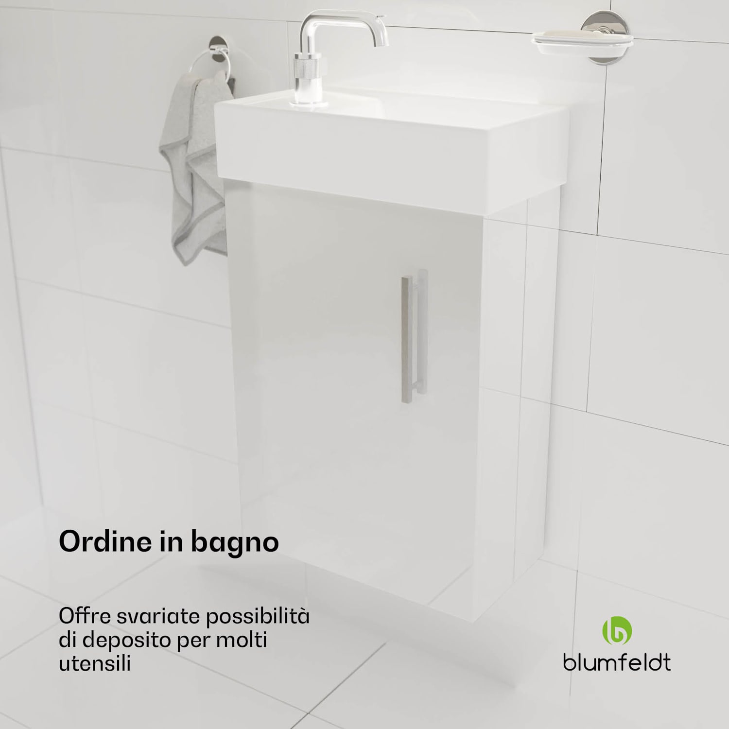 Johnstone portalavabo, mobiletto per il bagno, armadietto da bagno, 40 cm, con lavabo in ceramica, funzione soft close, spazio per riporre gli oggetti, splendente 40_cm | Bianco