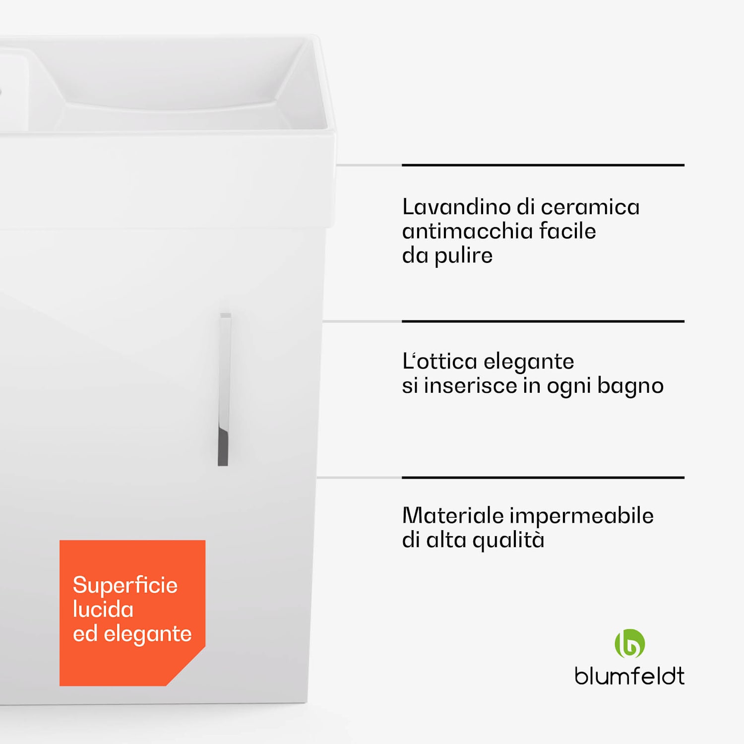 Johnstone portalavabo, mobiletto per il bagno, armadietto da bagno, 40 cm, con lavabo in ceramica, funzione soft close, spazio per riporre gli oggetti, splendente 40_cm | Bianco