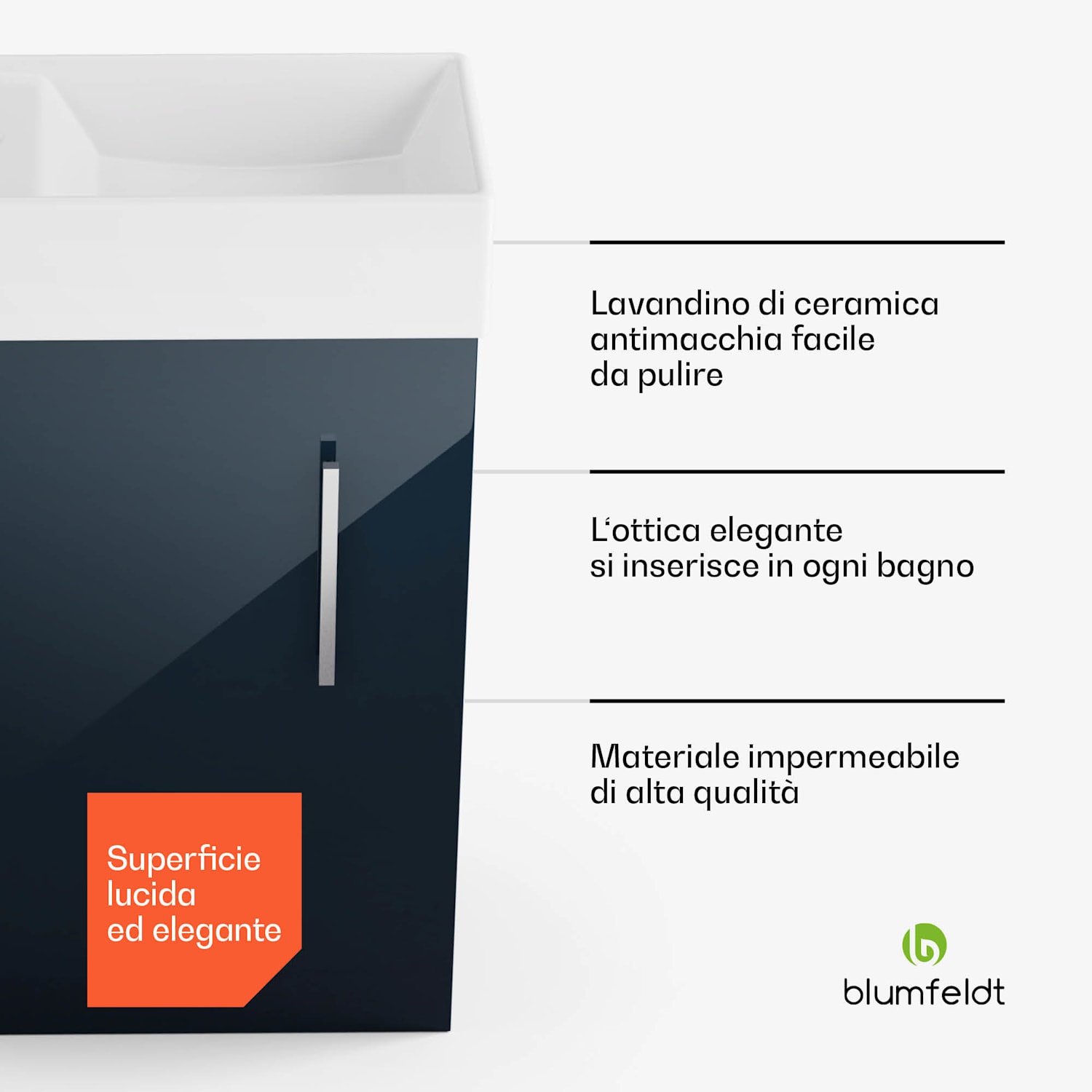 Johnstone portalavabo, mobiletto per il bagno, armadietto da bagno, 40 cm, con lavabo in ceramica, funzione soft close, spazio per riporre gli oggetti, splendente 