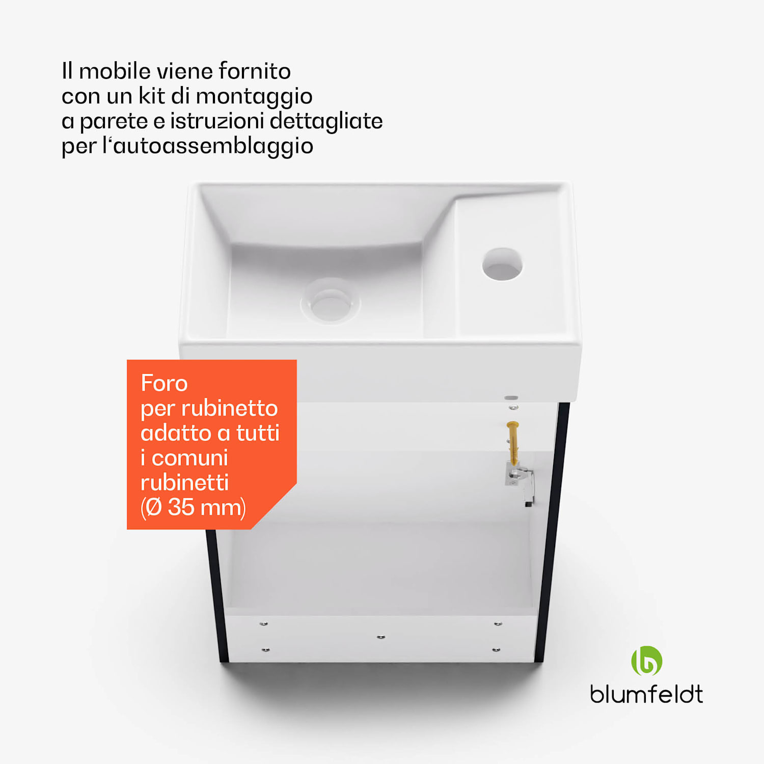Johnstone portalavabo, mobiletto per il bagno, armadietto da bagno, 40 cm, con lavabo in ceramica, funzione soft close, spazio per riporre gli oggetti, splendente 