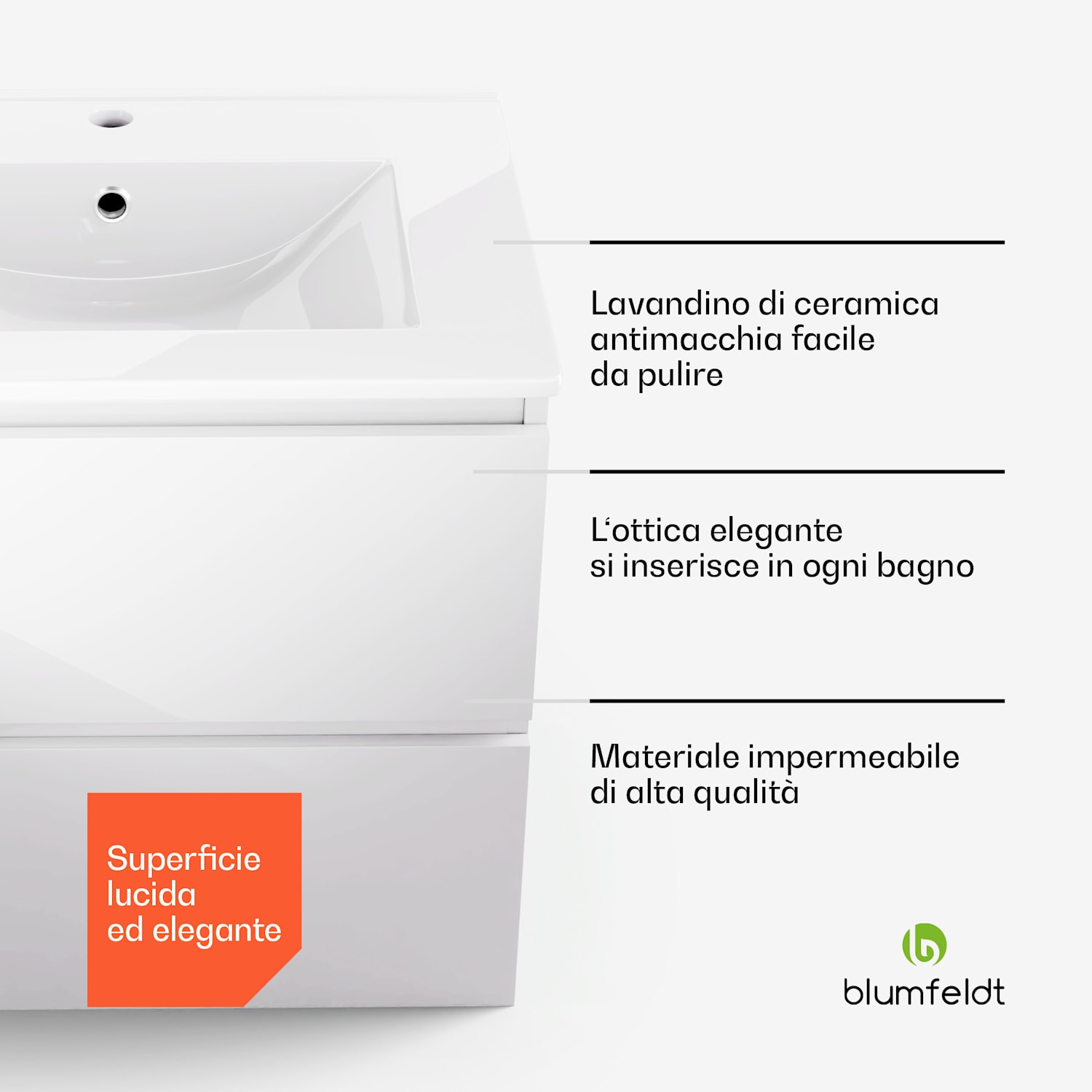 Johnstone portalavabo, mobiletto per il bagno, armadietto da bagno, 60 cm, con lavabo in ceramica, funzione soft close, 2 cassetti, pratico spazio per riporre gli oggetti, splendente 60 cm | Bianco