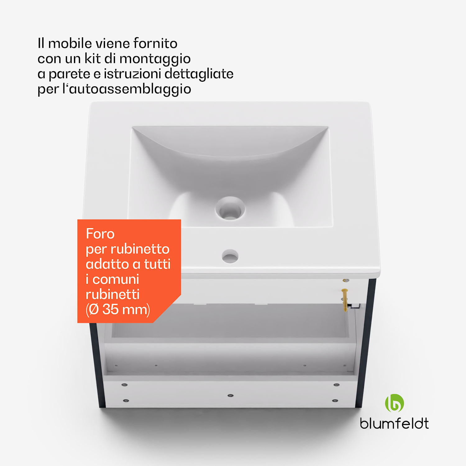 Johnstone portalavabo, mobiletto per il bagno, armadietto da bagno, 60 cm, con lavabo in ceramica, funzione soft close, 2 cassetti, pratico spazio per riporre gli oggetti, splendente 60 cm | Antracite