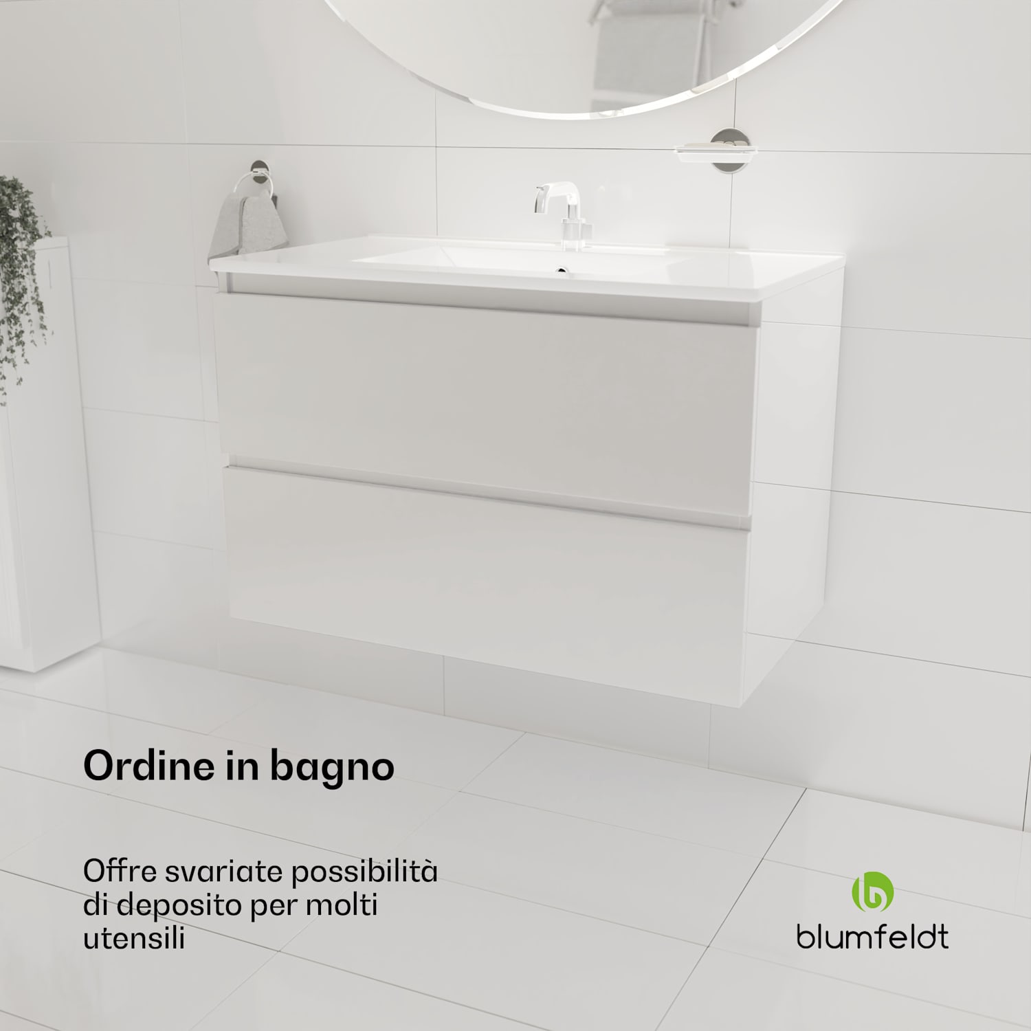 Johnstone portalavabo, mobiletto per il bagno, armadietto da bagno, 80 cm, con lavabo in ceramica, funzione soft close, 2 cassetti, pratico spazio per riporre gli oggetti, splendente 80_cm | Bianco