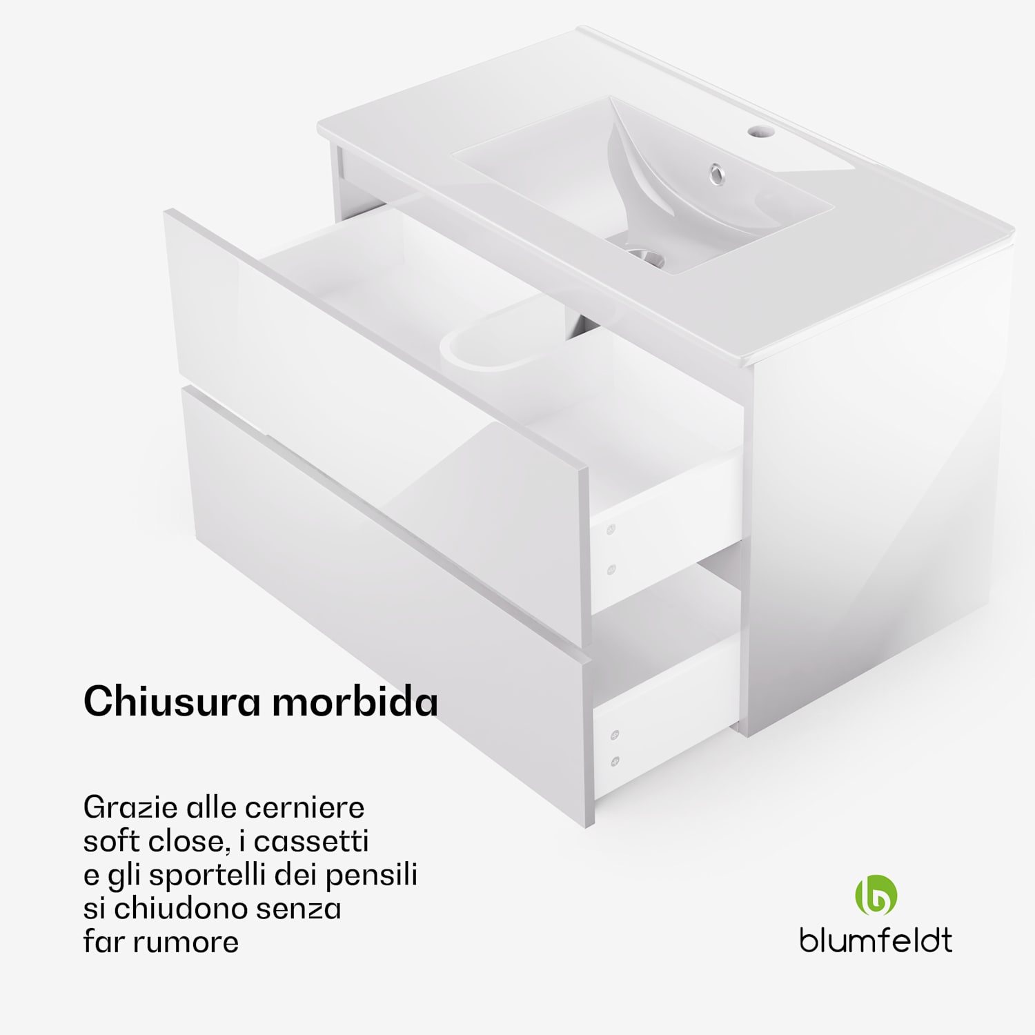 Johnstone portalavabo, mobiletto per il bagno, armadietto da bagno, 80 cm, con lavabo in ceramica, funzione soft close, 2 cassetti, pratico spazio per riporre gli oggetti, splendente 80_cm | Bianco