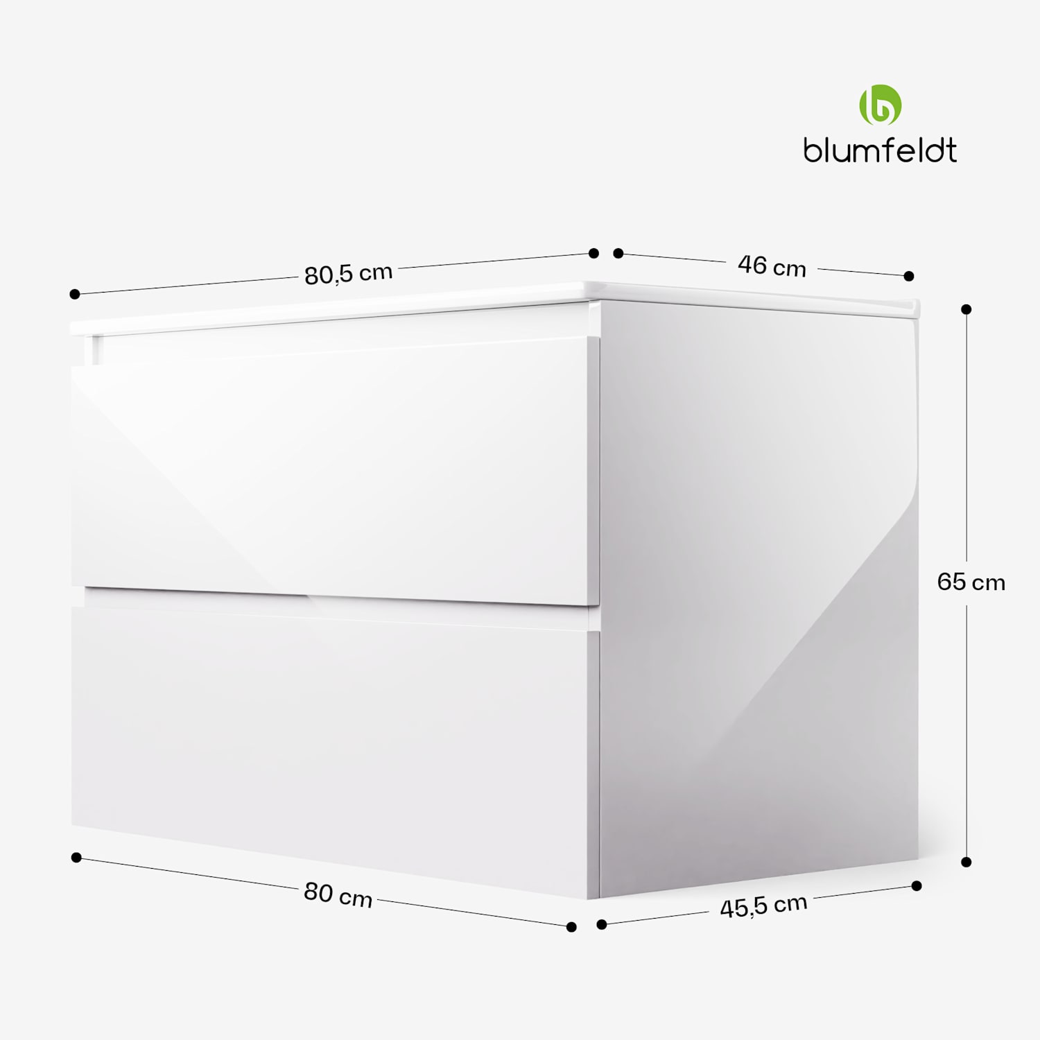 Johnstone portalavabo, mobiletto per il bagno, armadietto da bagno, 80 cm, con lavabo in ceramica, funzione soft close, 2 cassetti, pratico spazio per riporre gli oggetti, splendente 80_cm | Bianco