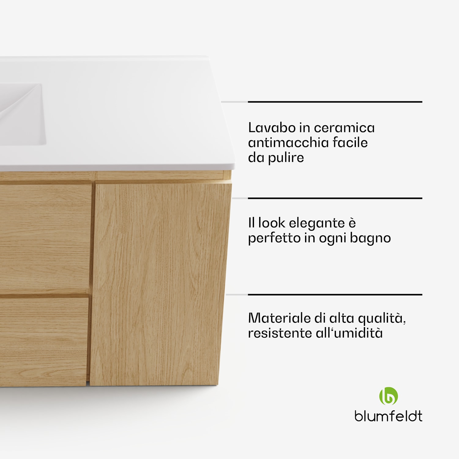 Johnstone - Portalavabo, mobiletto per il bagno, armadietto da bagno, 90 cm, con lavabo in ceramica, funzione soft close 90 cm | Olmo
