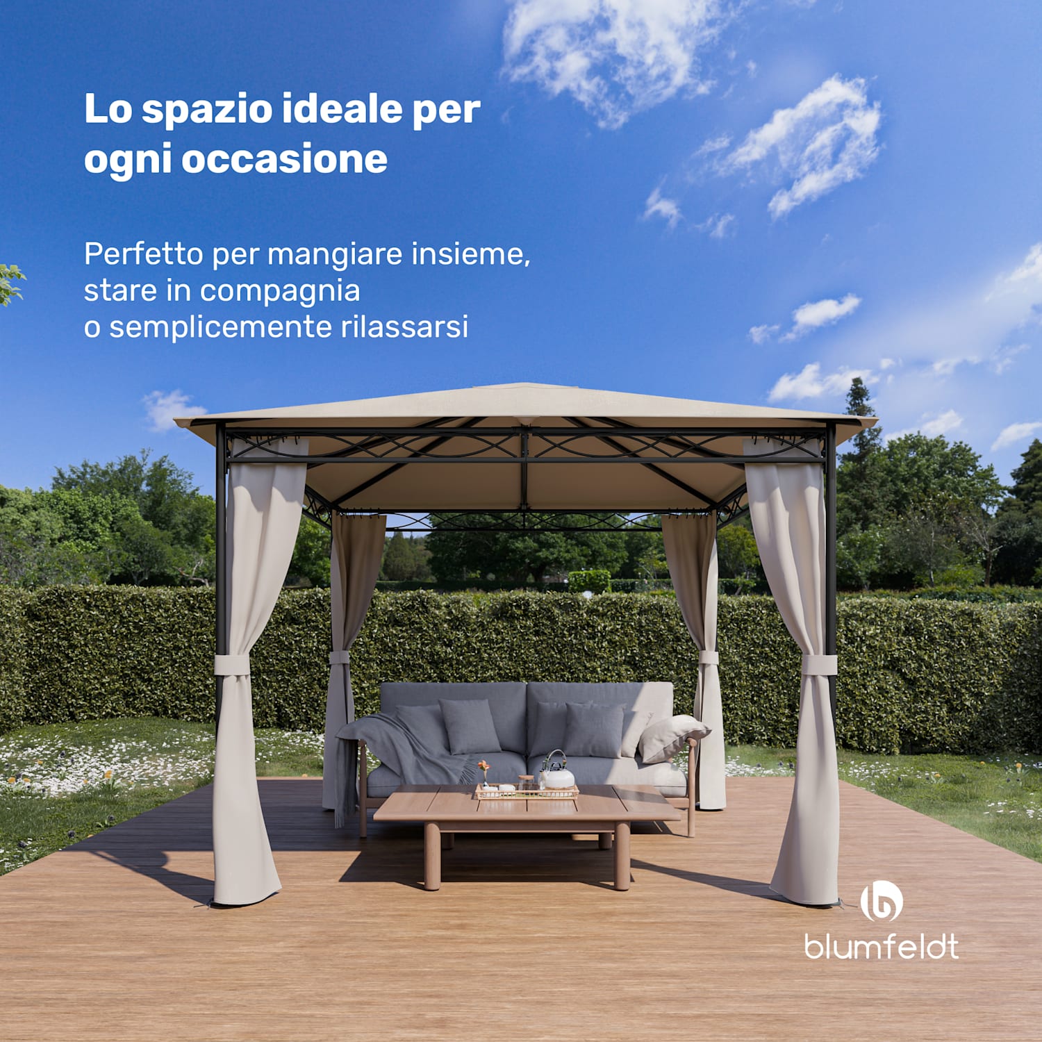 Mondo gazebo da giardino tendone per feste 295x262x295 acciaio poliestere beige 3 x 3 m | Beige