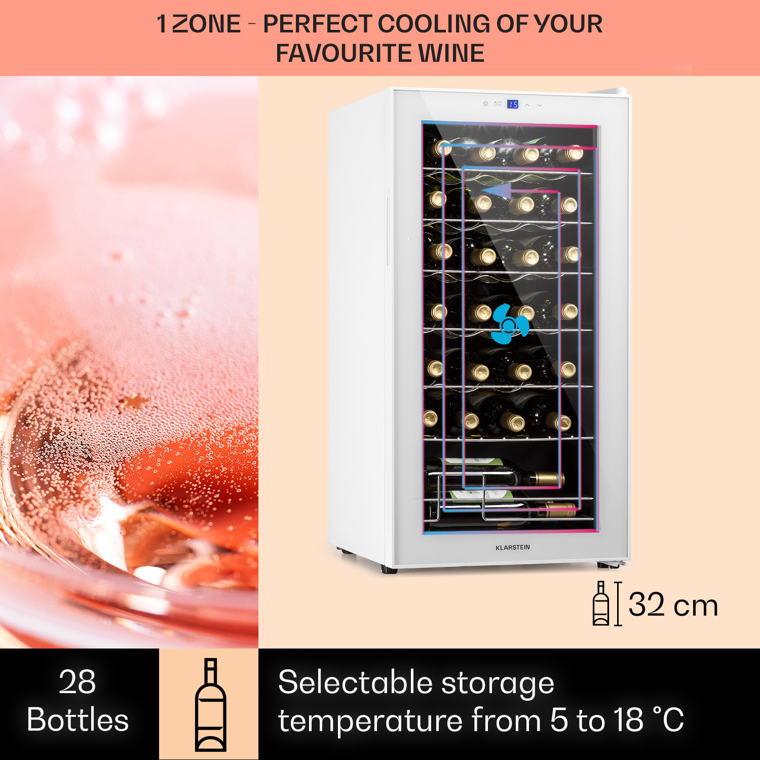 Shiraz 28 Uno, hladilnik za vino, 74 l, 28 steklenic, nadzorna plošča na dotik, 5-18 °C 28 steklenic | 1 | Belo Steklo