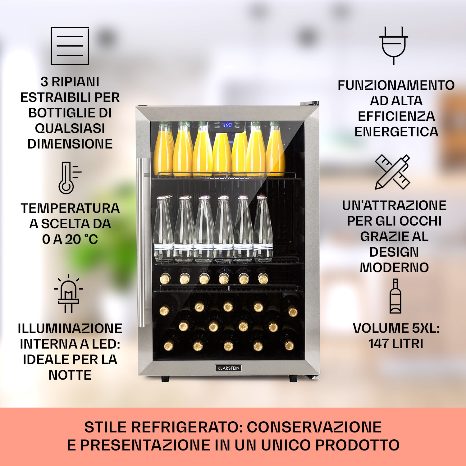Beersafe 5XL - Frigorifero, 148 litri, 3 ripiani, sportello panoramico in vetro, acciaio inox 148 Ltr | Acciaio inox