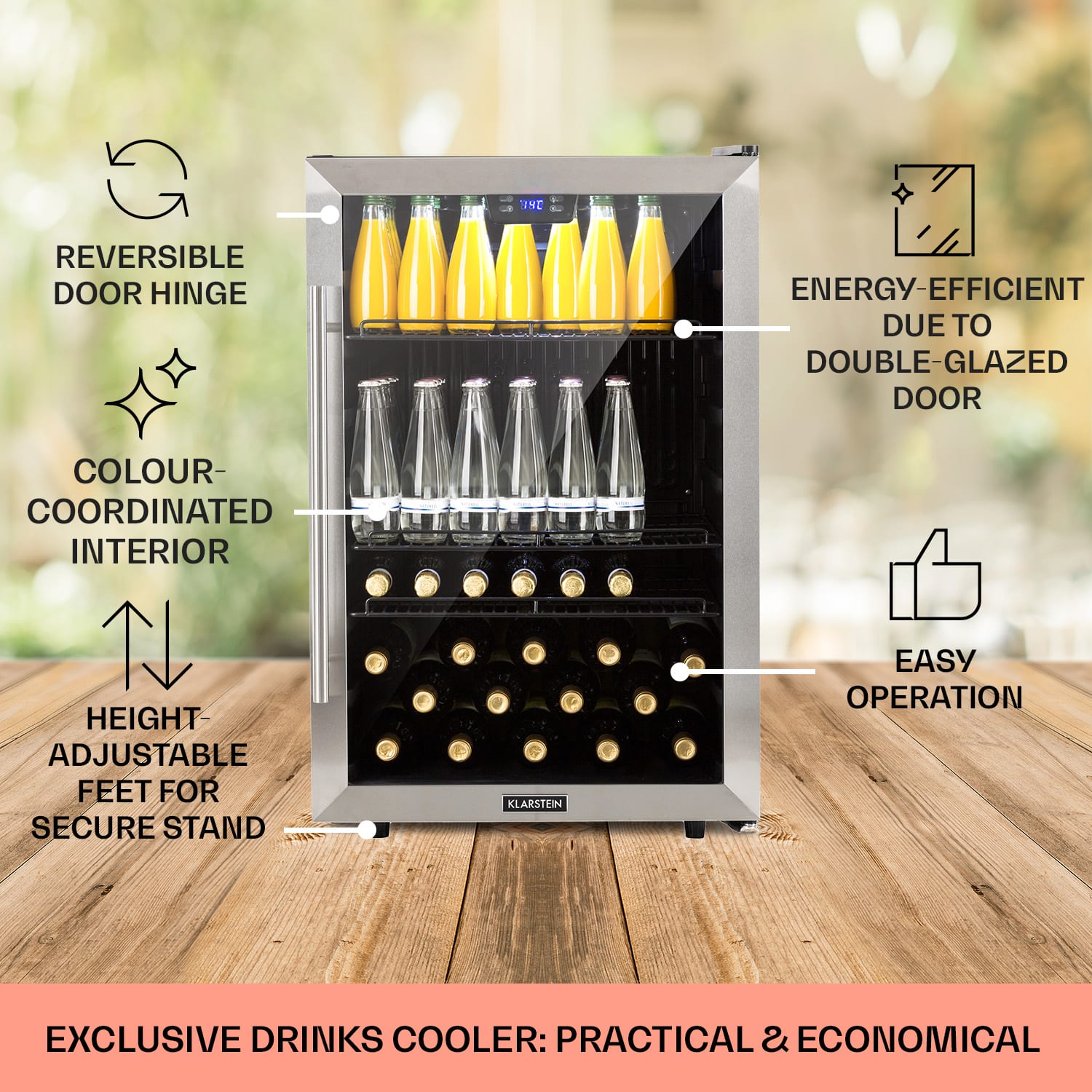 Beersafe 5XL koelkast 148 liter 3 plateaus glazen panoramadeur roestvrij staal 148 ltr | Roestvrij Staal