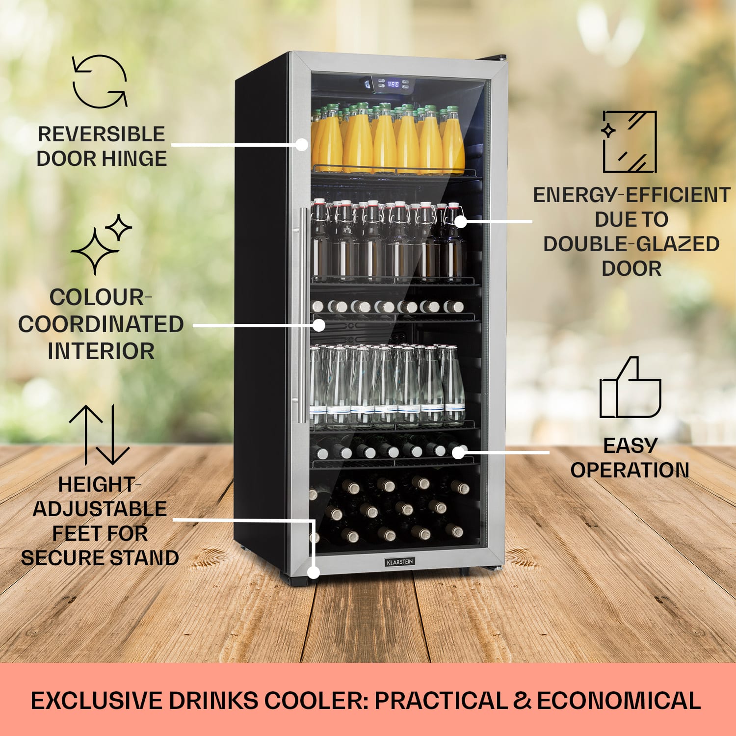 Beersafe 7XL - Frigorifero, 242 litri, 5 ripiani, sportello panoramico in vetro, acciaio inox 242 Ltr | Acciaio inox