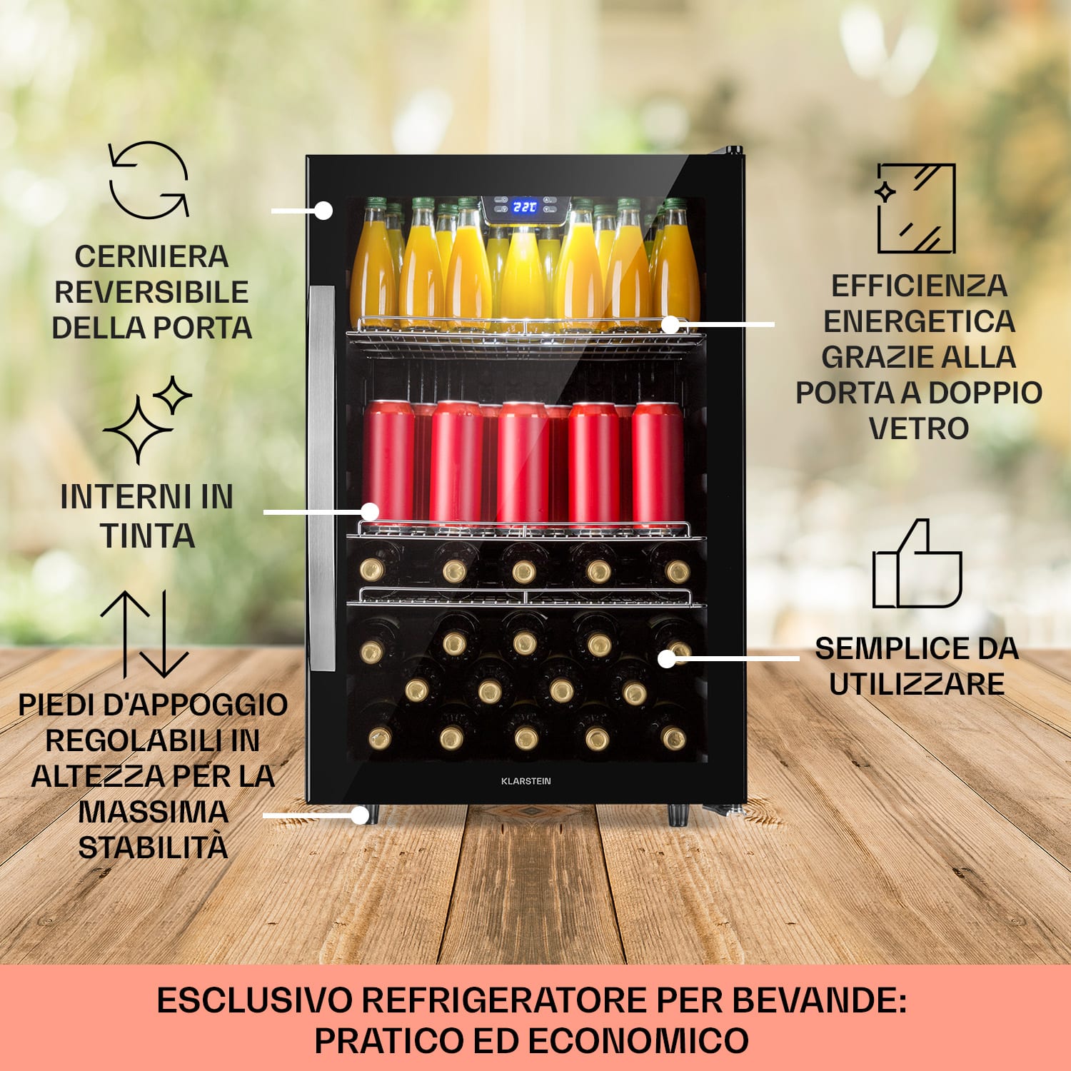 Beersafe 5XL - Frigorifero, 148 litri, 3 ripiani, sportello panoramico in vetro, acciaio inox 148 Ltr | Onyx