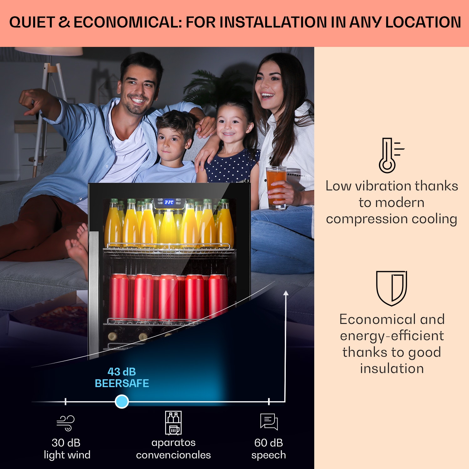 Beersafe 5XL Réfrigérateur 148 litres 3 clayettes Porte vitrée panoramique Acier inoxydable 
