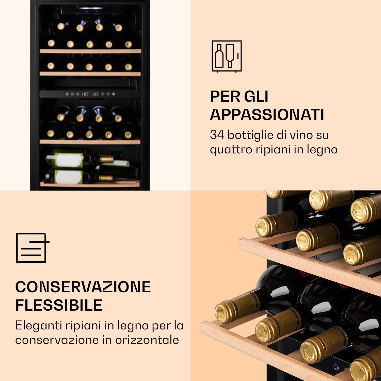 Barossa 34 Duo - Frigorifero per vini, 34 bottiglie, 80 litri, 2 zone, controllo touch 2 zone di raffreddamento | 34 bottiglie