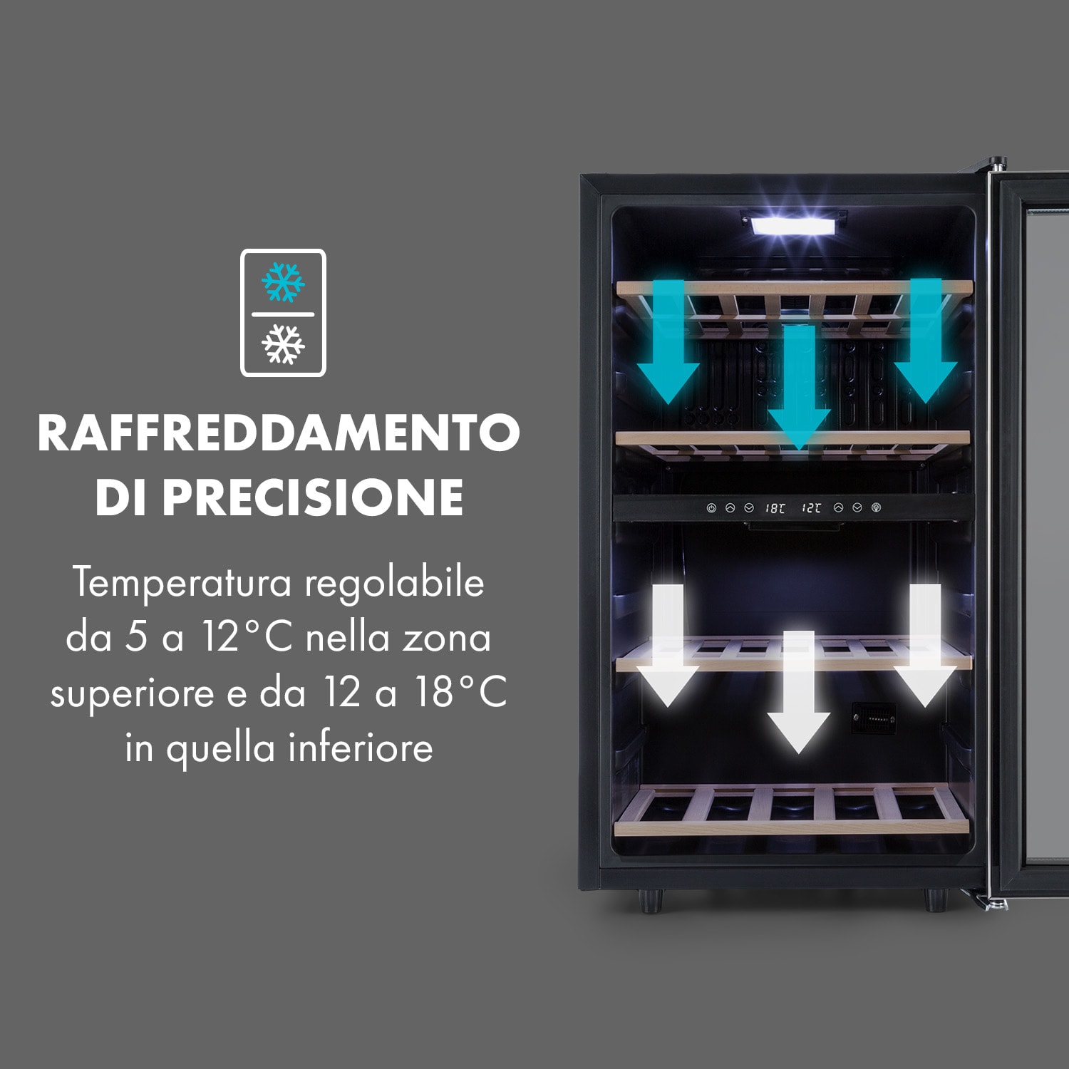 Vinamour 45D Frigorifero per Vini 2 Zone 118 l/45 Bottiglie 5-18 °C Inox 45 bottiglie | 2 zone di raffreddamento | Acciaio inox