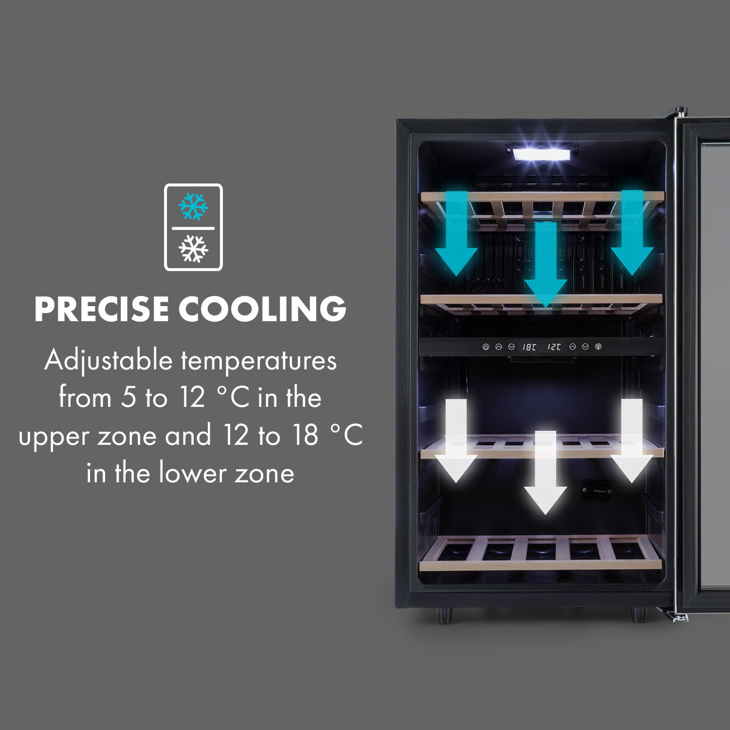 Vinamour 45 Duo wijnkoelkast 2 zones 118 ltr / 45 fl 5-18 °C 45 flessen | 2 koelzones | Roestvrij Staal