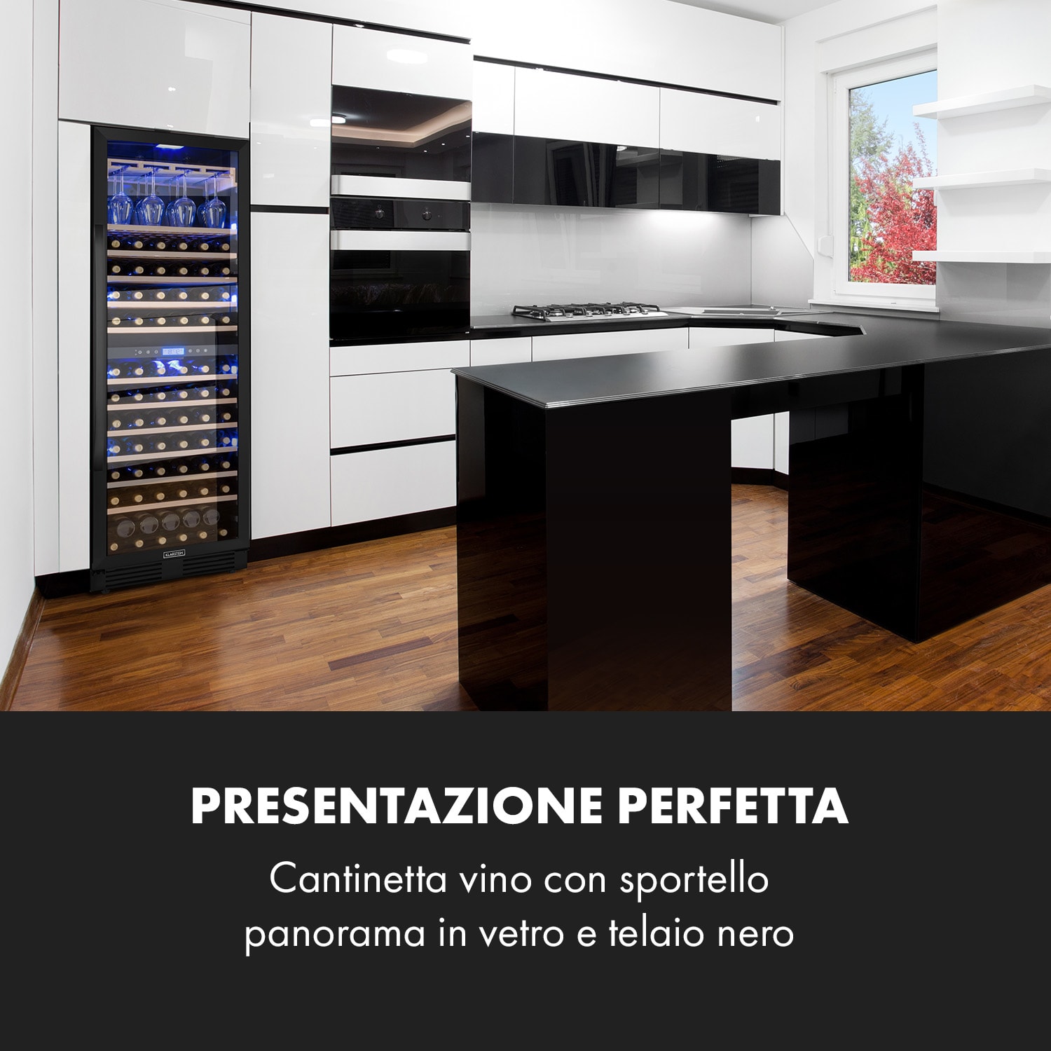 Cantinetta-frigo per vini Vinovilla Grande 162 Built-in Uno Onyx - 425 litri 162 bottiglie 165 bottiglie  | 2 zone di raffreddamento | Nero