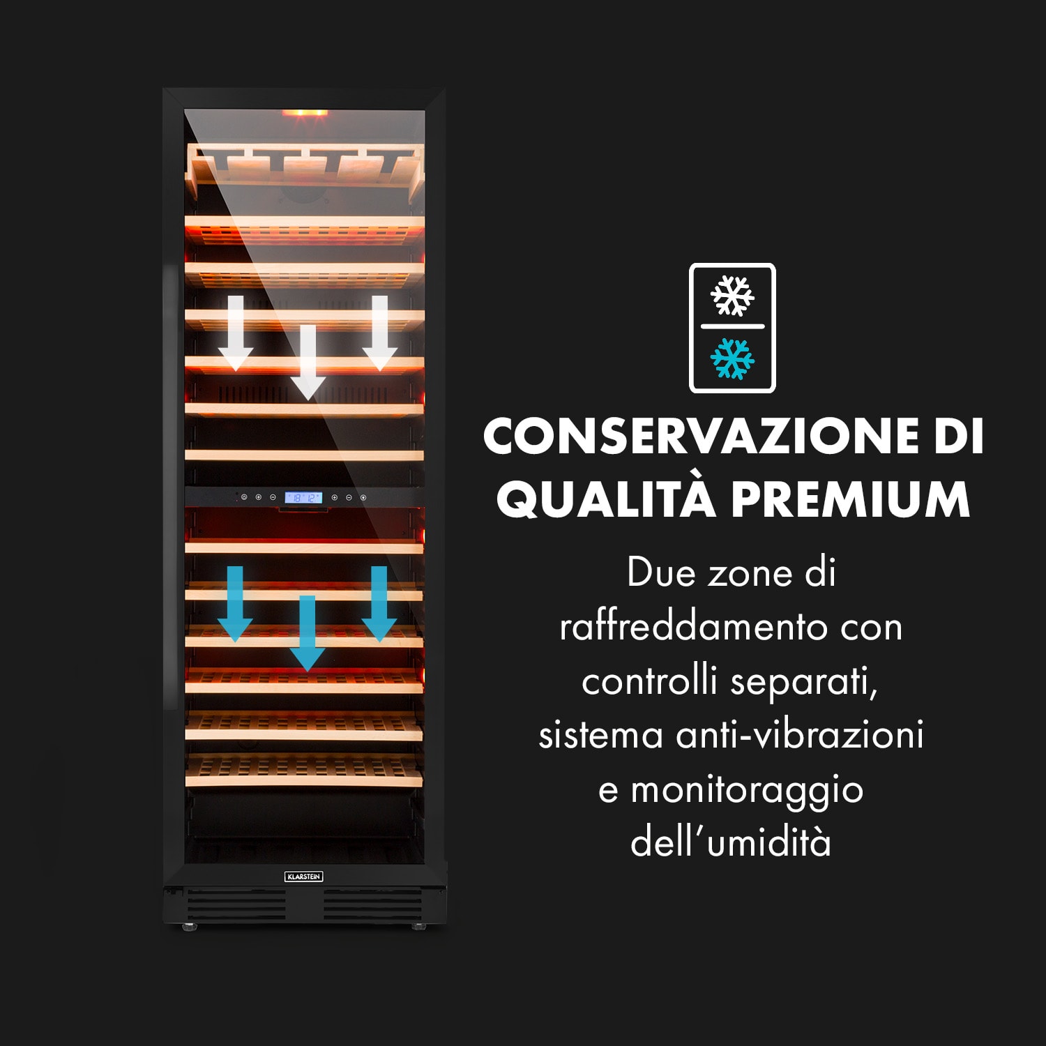 Cantinetta-frigo per vini Vinovilla Grande 162 Built-in Uno Onyx - 425 litri 162 bottiglie 165 bottiglie  | 2 zone di raffreddamento | Nero
