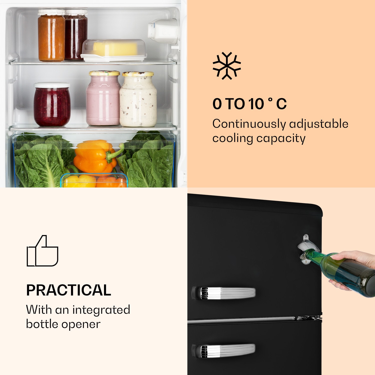 Irene Fridge & Freezer Combination 85 Litres Retro Design Black