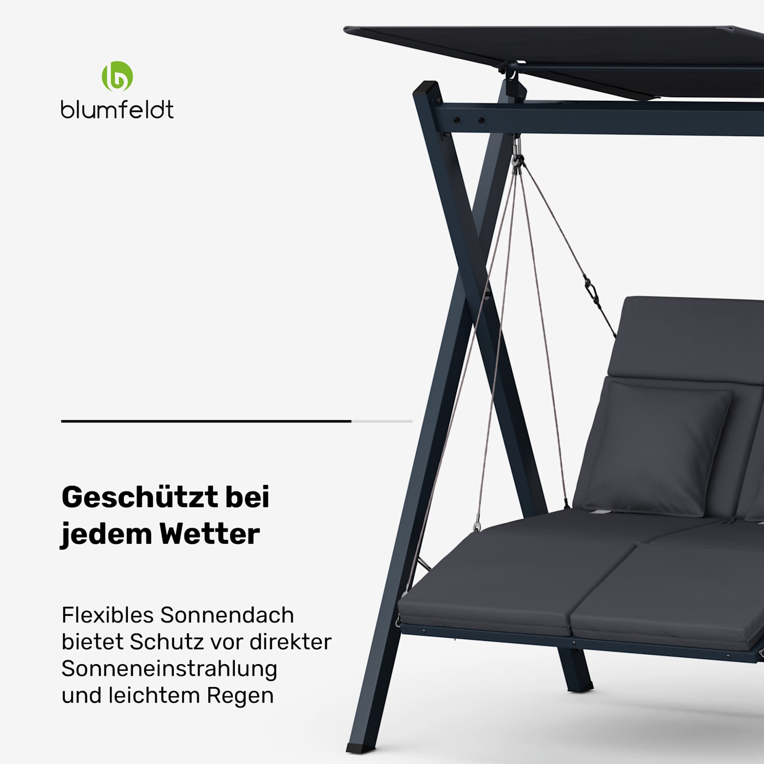 FlexiSwing Balancelle hollywoodienne 2 places dossier réglable + protection solaire résistant aux intempéries 2 places | Anthracite