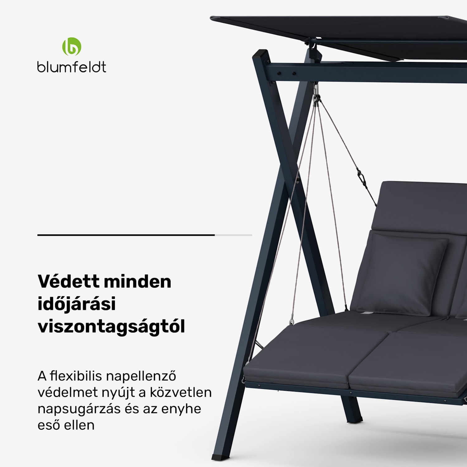 FlexiSwing, hollywoodi hinta, 2 üléses, állítható háttámla, napellenző, időjárásálló 2 üléses | Antracit