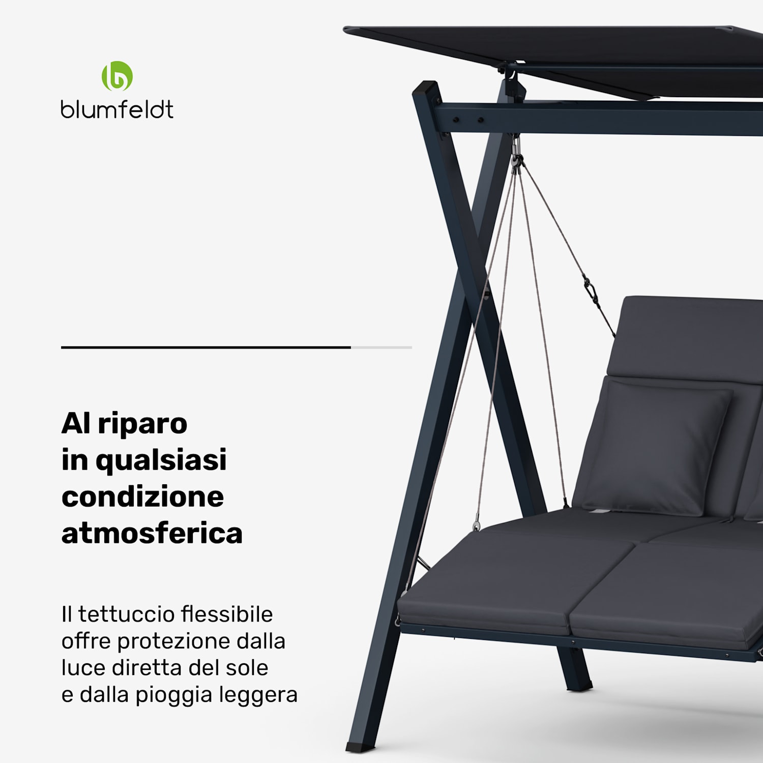 FlexiSwing - Dondolo Hollywood, 2 posti, con schienale regolabile + tettuccio parasole, resistente alle intemperie 2 posti | Antracite