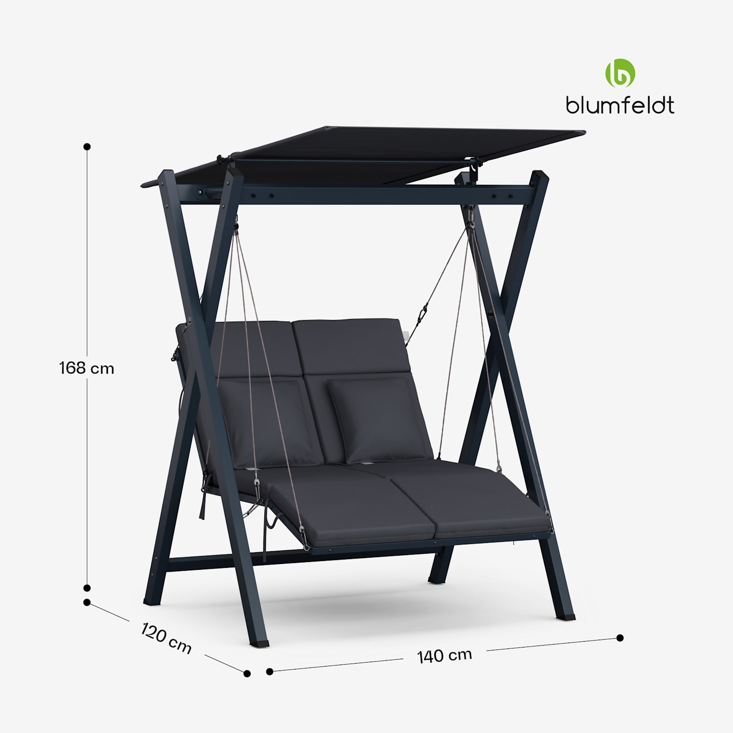 FlexiSwing Balancelle hollywoodienne 2 places dossier réglable + protection solaire résistant aux intempéries 2 places | Anthracite