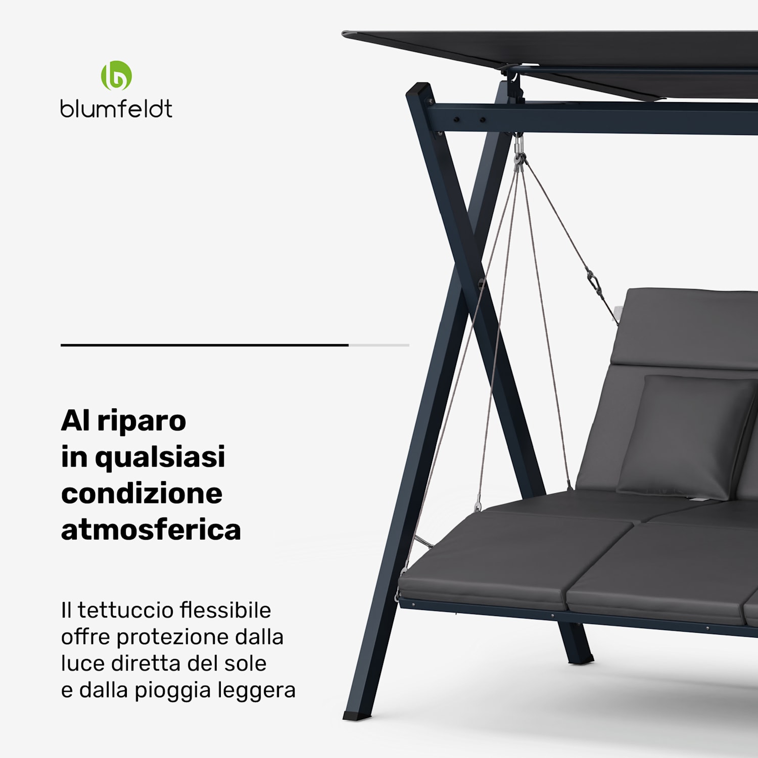 FlexiSwing - Dondolo Hollywood, 4 posti, con schienale regolabile + tettuccio parasole, resistente alle intemperie 4 posti | Antracite