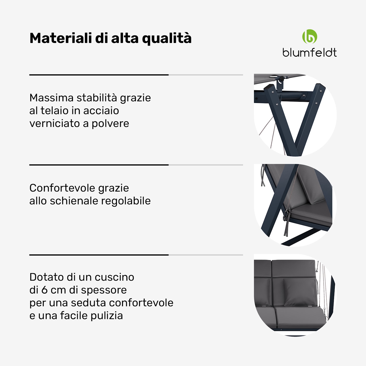 FlexiSwing - Dondolo Hollywood, 4 posti, con schienale regolabile + tettuccio parasole, resistente alle intemperie 4 posti | Antracite