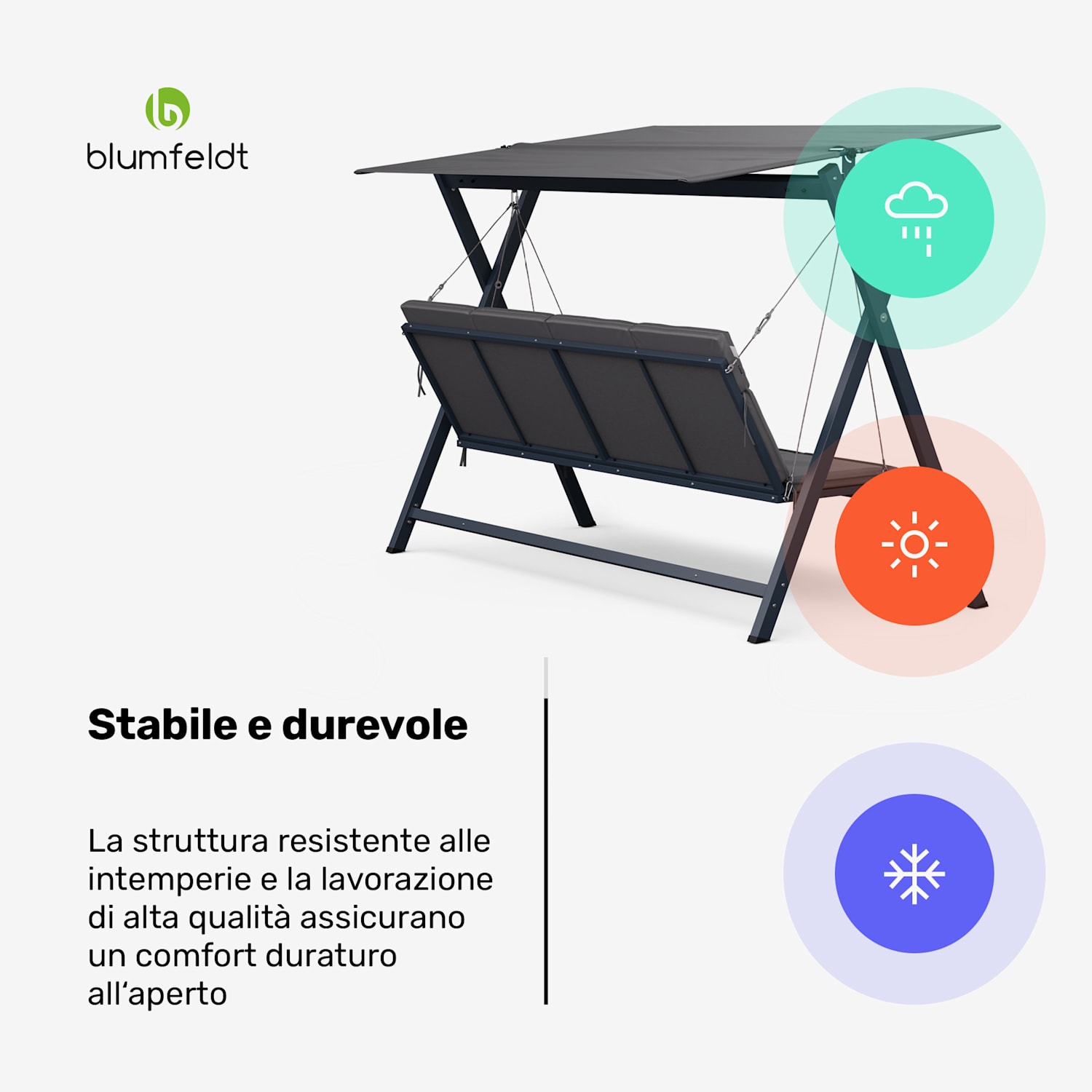 FlexiSwing - Dondolo Hollywood, 4 posti, con schienale regolabile + tettuccio parasole, resistente alle intemperie 4 posti | Antracite