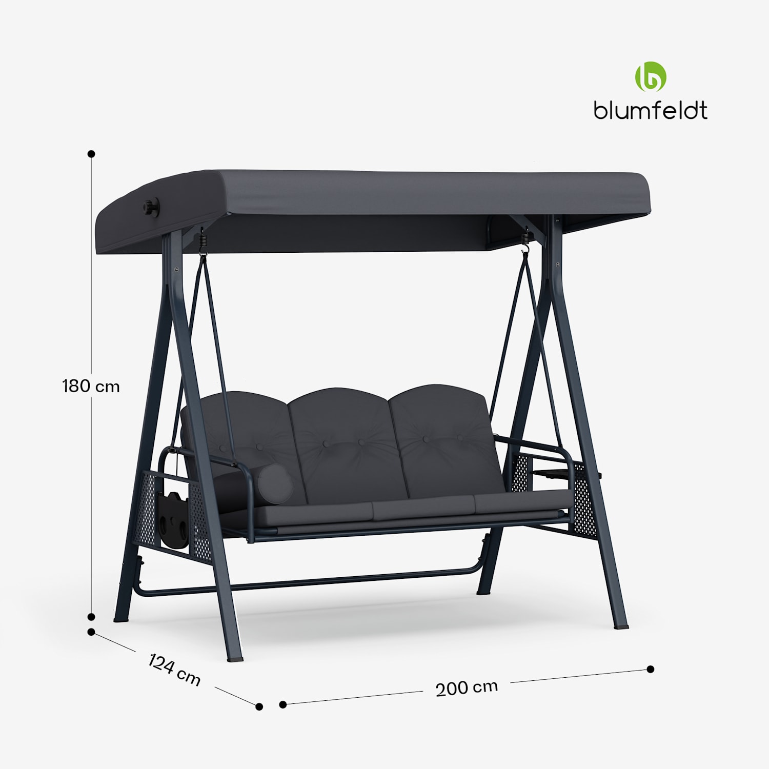 GrandSway Balançoire hollywoodienne 3 places réglable individuellement Acier thermolaqué résistant aux intempéries Anthracite