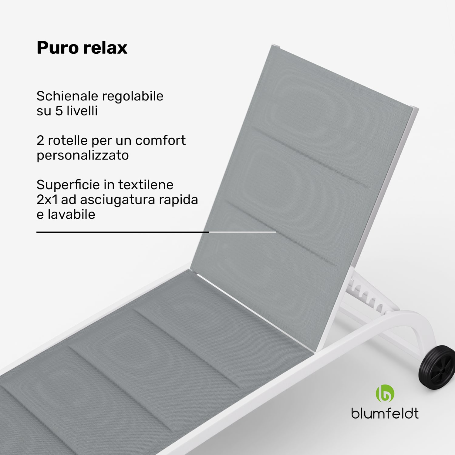 Lounger Limala XXL - Sedia a sdraio, capacità di carico di 160 kg, schienale regolabile su 5 livelli, ruote Grigio medio