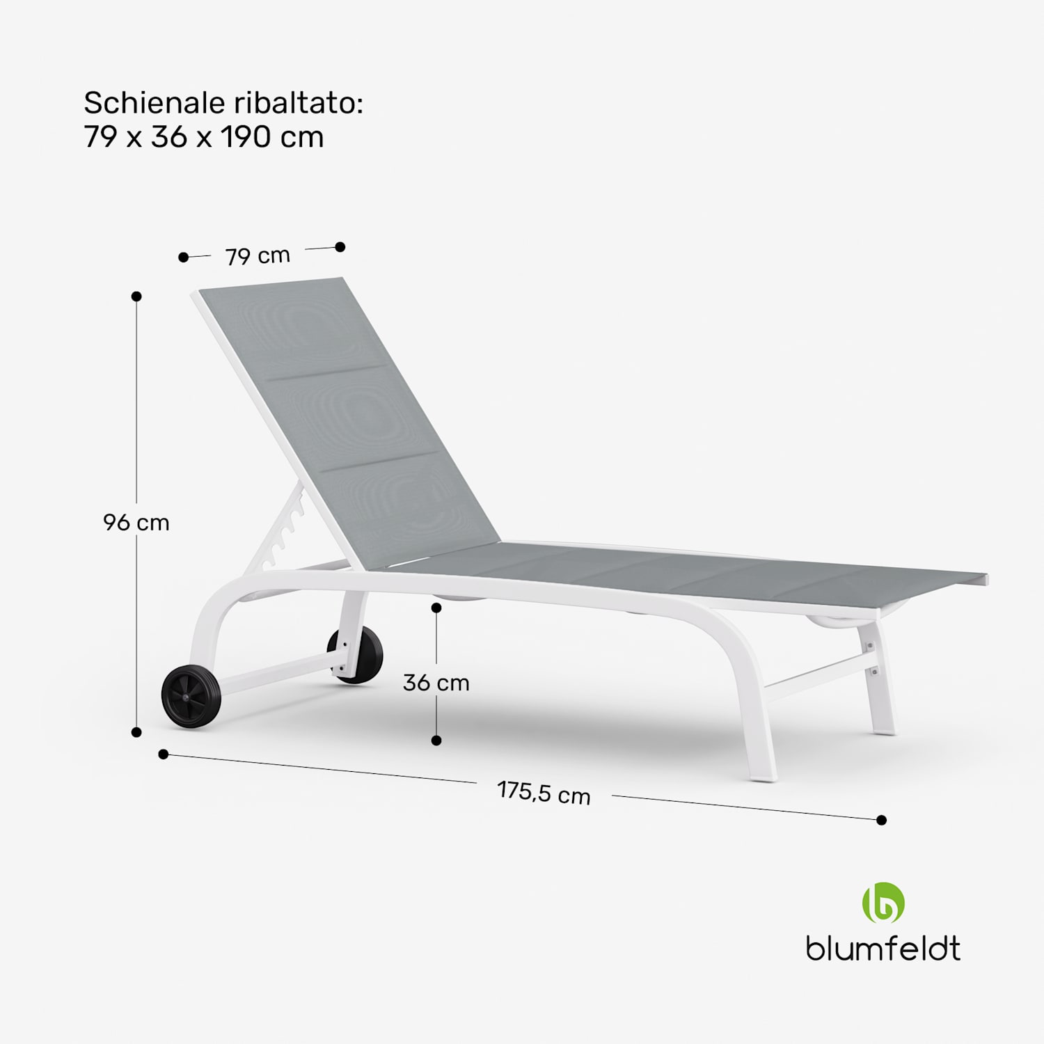 Lounger Limala XXL - Sedia a sdraio, capacità di carico di 160 kg, schienale regolabile su 5 livelli, ruote Grigio medio