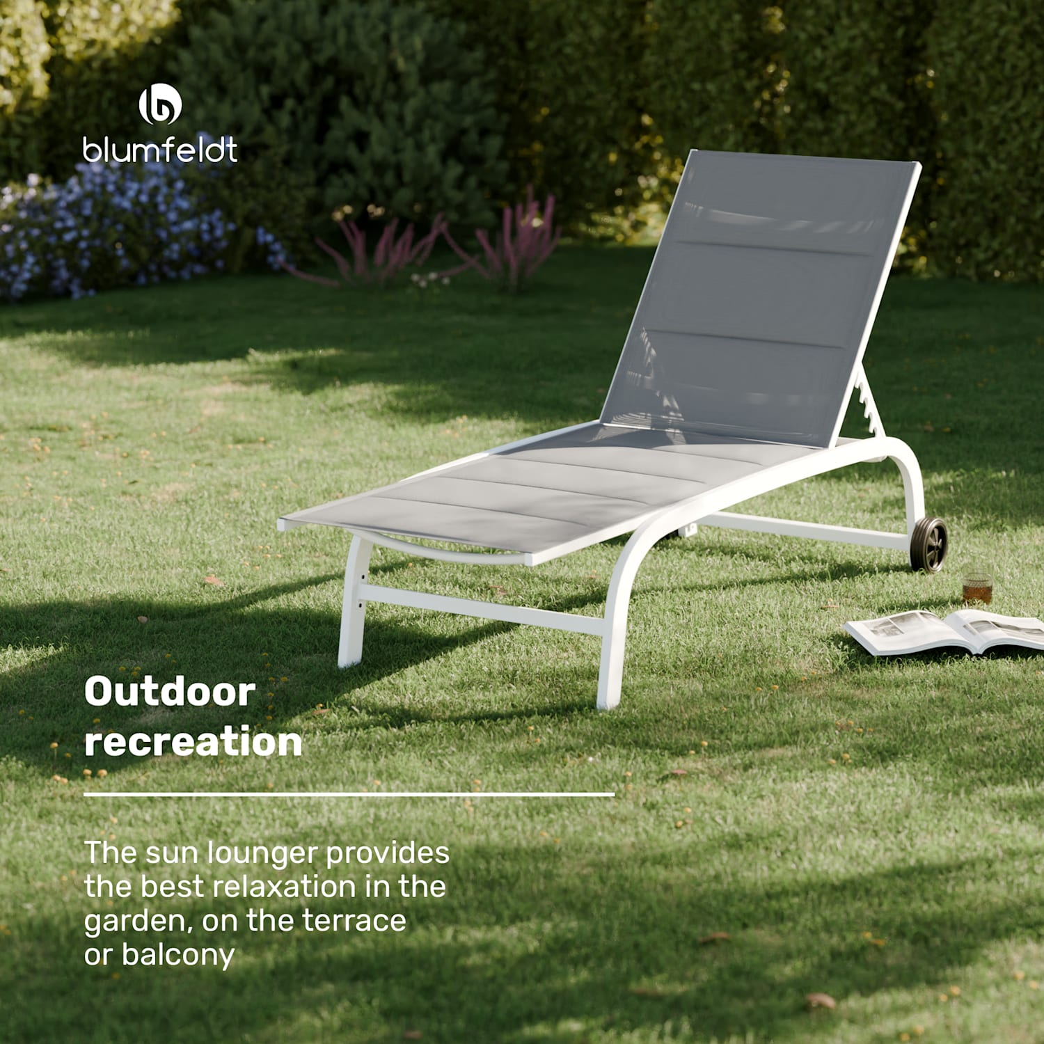 Lounger Limala XXL ligstoel 160 kg draagkracht 5 posities verstelbare rugleuning wielen Mid Gray