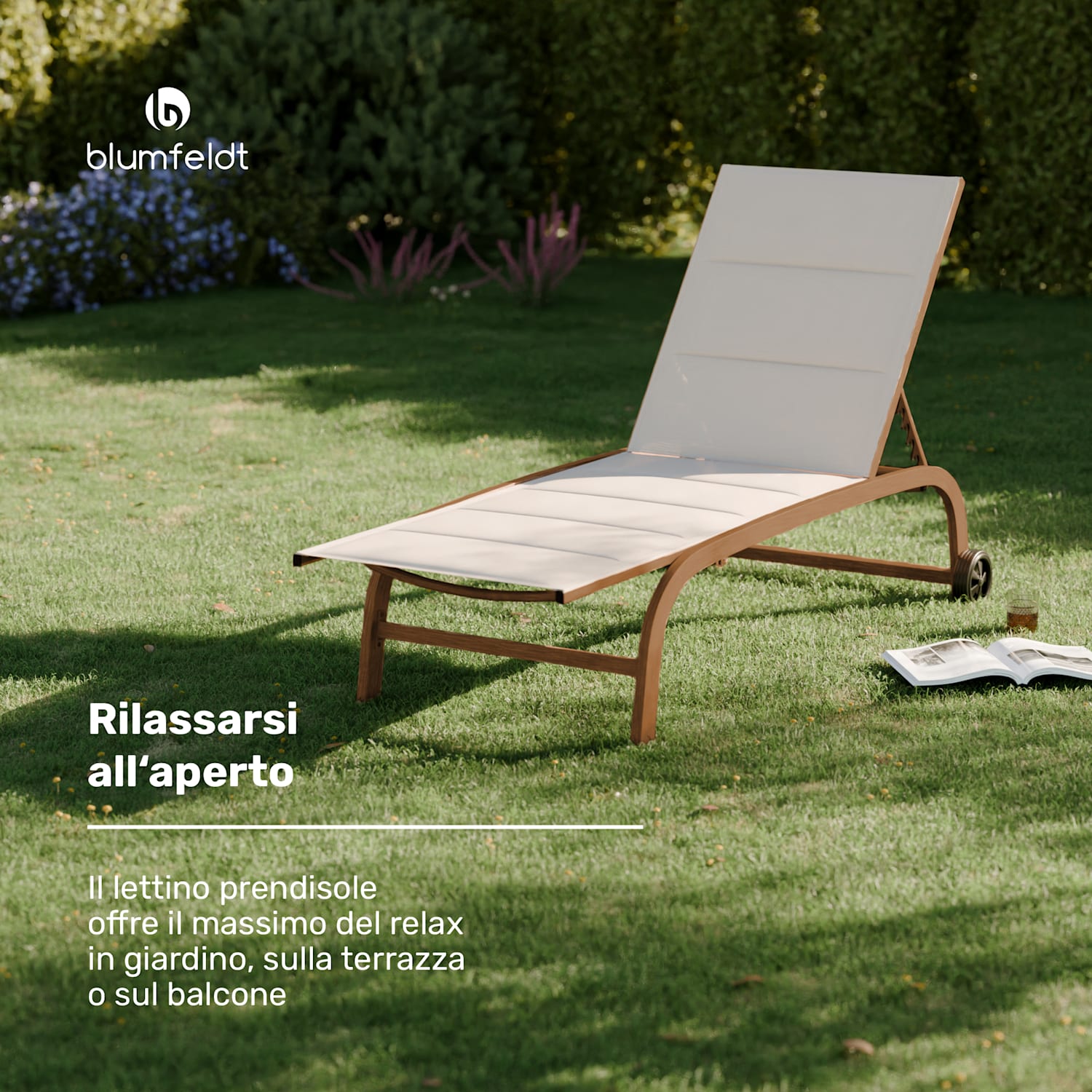 Lounger Limala - Sedia a sdraio, capacità di carico di 160 kg, schienale regolabile su 5 livelli, ruote Beige