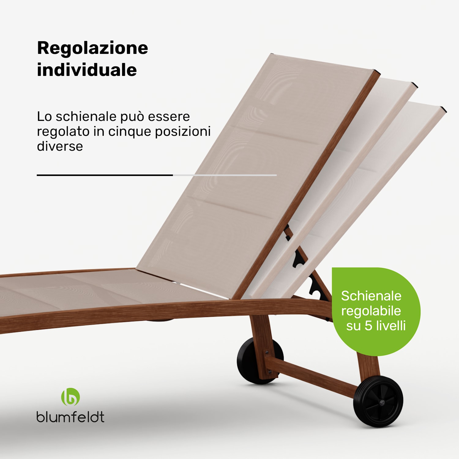 Lounger Limala - Sedia a sdraio, capacità di carico di 160 kg, schienale regolabile su 5 livelli, ruote Beige