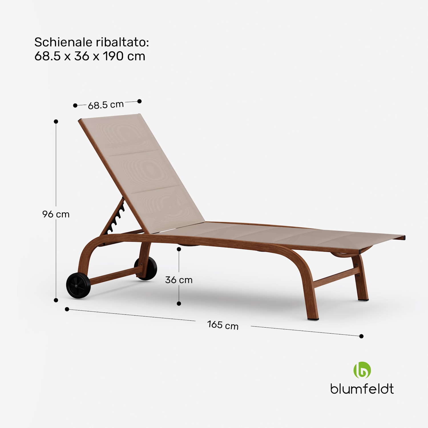 Lounger Limala - Sedia a sdraio, capacità di carico di 160 kg, schienale regolabile su 5 livelli, ruote Beige