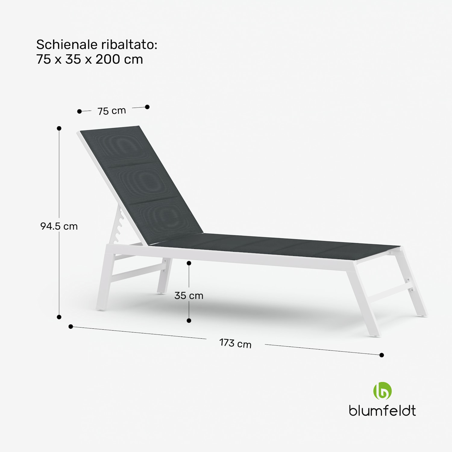 Lounger Renazzo XXL - Sedia a sdraio, capacità di carico di 160 kg, 5 regolazioni, idrorepellente Grigio scuro