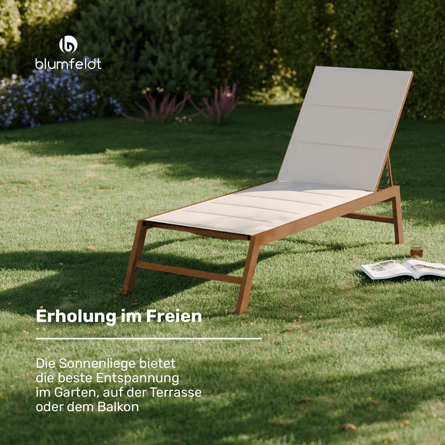 Lounger Renazzo Chaise longue capacité de charge 160 kg 5 positions hydrofuge nettoyage facile Beige