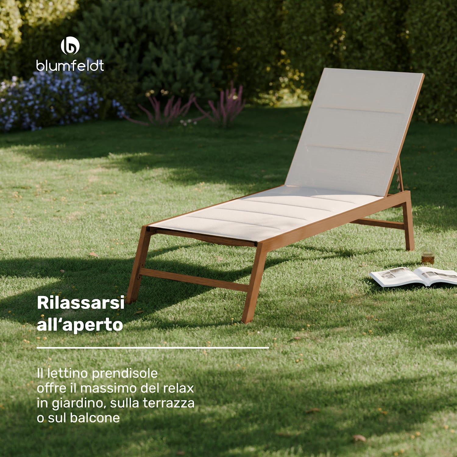 Lounger Renazzo - Sedia a sdraio, capacità di carico di 160 kg, 5 regolazioni, idrorepellente, facile da pulire Beige