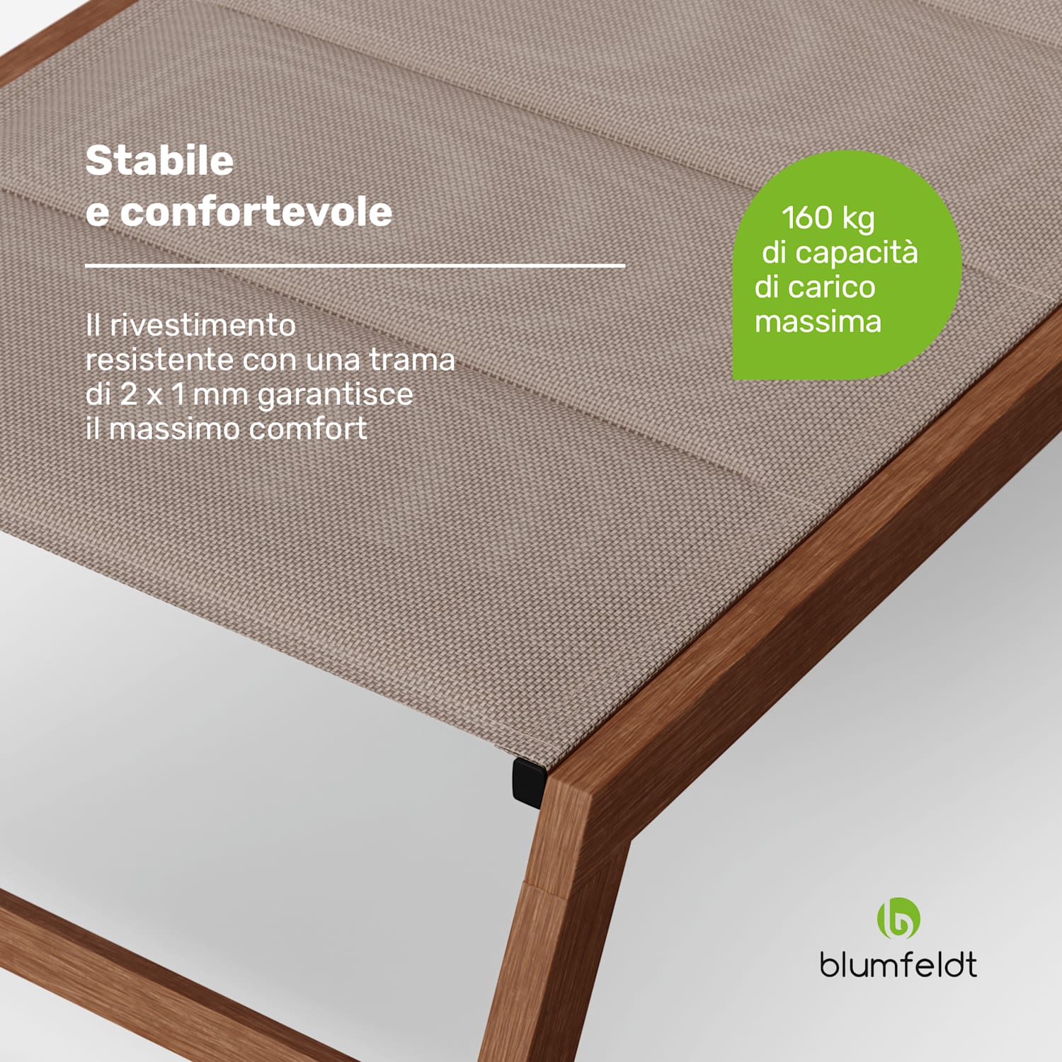 Lounger Renazzo - Sedia a sdraio, capacità di carico di 160 kg, 5 regolazioni, idrorepellente, facile da pulire Beige