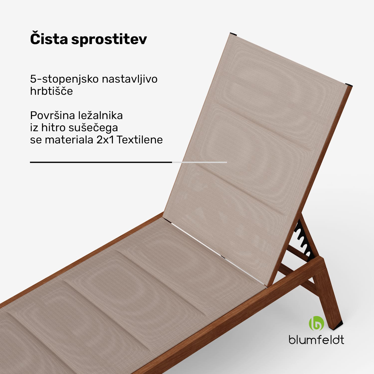 Lounger Renazzo, ležalnik, nosilnost 160 kg, 5-stopenjska nastavitev, vodoodbojen Bež