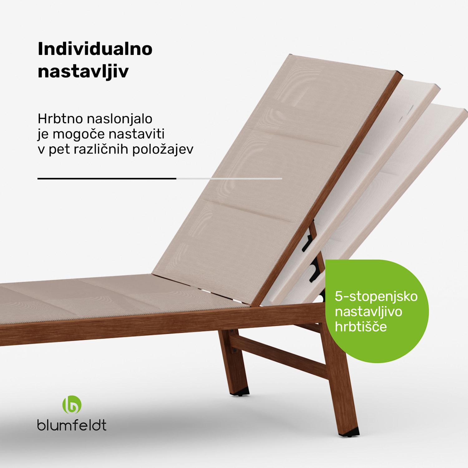 Lounger Renazzo, ležalnik, nosilnost 160 kg, 5-stopenjska nastavitev, vodoodbojen Bež