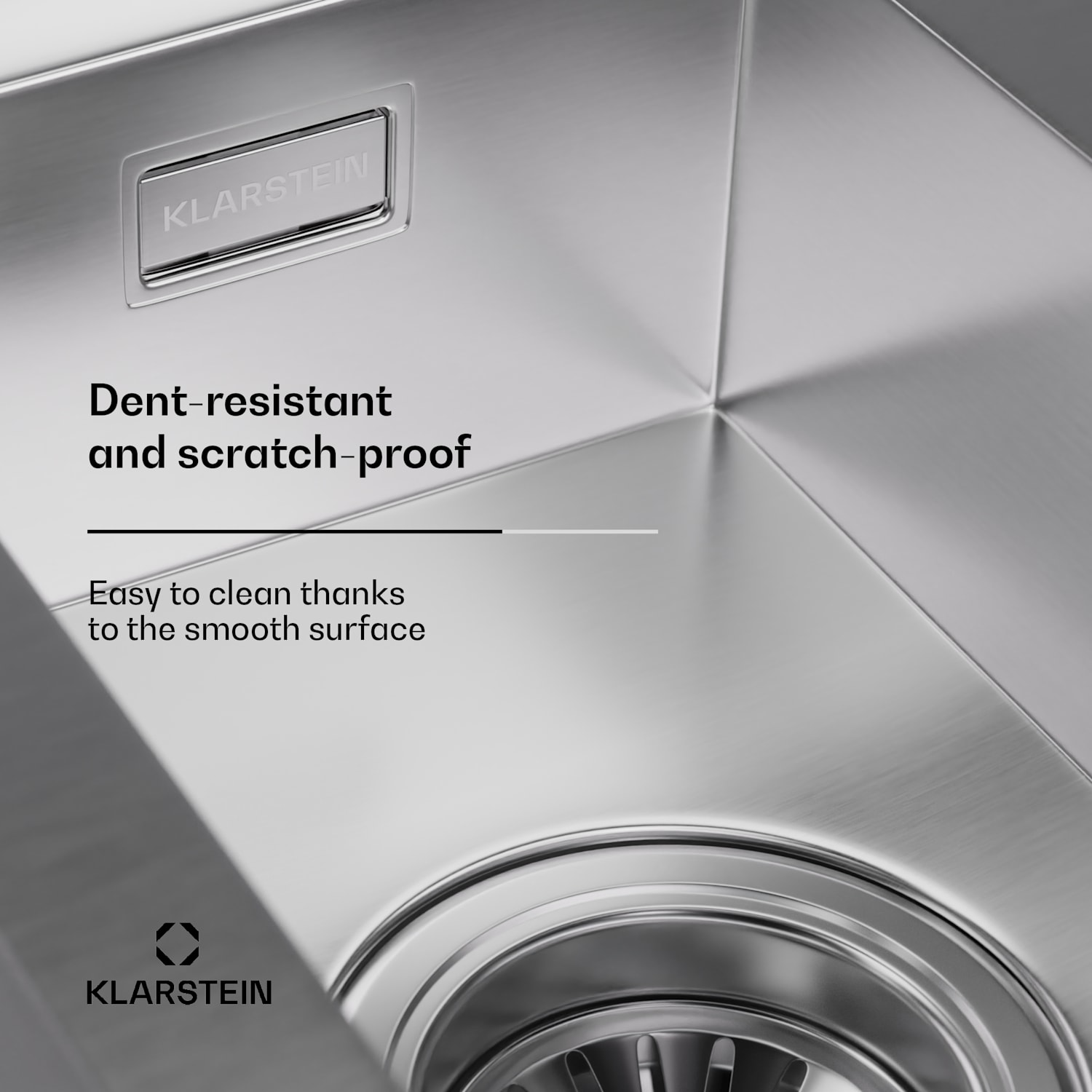 Klarstein TitanSteel kitchen sink 1.5 with draining board dimensions: 100 x 45 cm (LxW) with main and intermediate basins made of stainless steel with a scratch-resistant and heat-resistant surface 100 x 45 cm | Stainless Steel