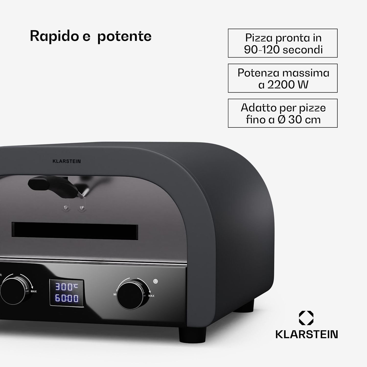 FornoVetro - Forno per la pizza, da interno ed esterno, doppio elemento riscaldante, 2200 W, fino a 550 °C, display digitale, Cool Touch 