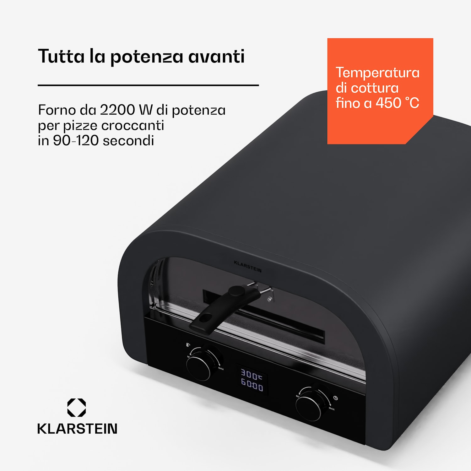 FornoVetro - Forno per la pizza, da interno ed esterno, doppio elemento riscaldante, 2200 W, fino a 550 °C, display digitale, Cool Touch 