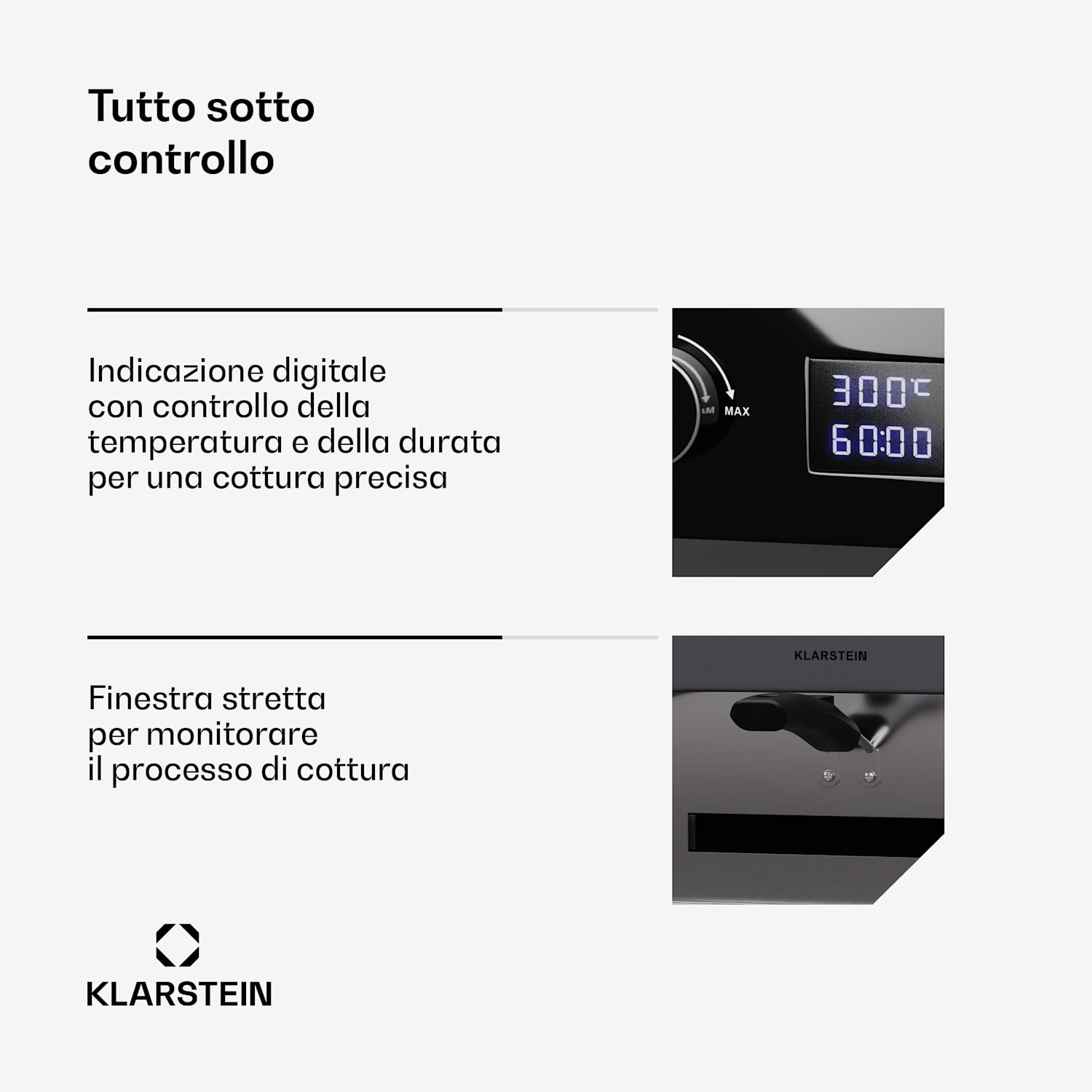 FornoVetro - Forno per la pizza, da interno ed esterno, doppio elemento riscaldante, 2200 W, fino a 550 °C, display digitale, Cool Touch 