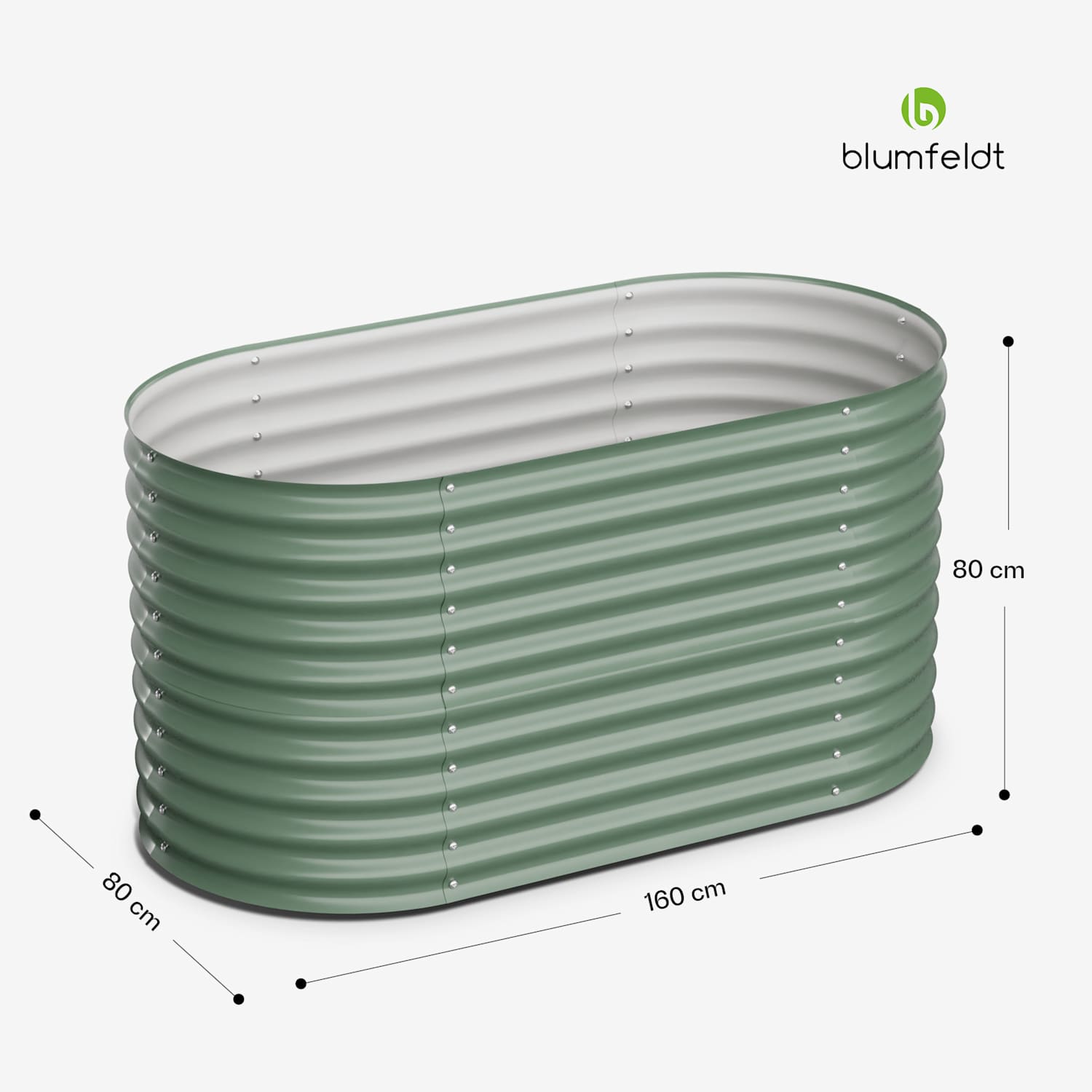 High Grow Hochbeet mit 160 x 80 x 80 cm aus Stahl-Wellblech einfacher Aufbau rost- und frostsicher 160 x 80 x 80 cm | Dunkles Moosgrün