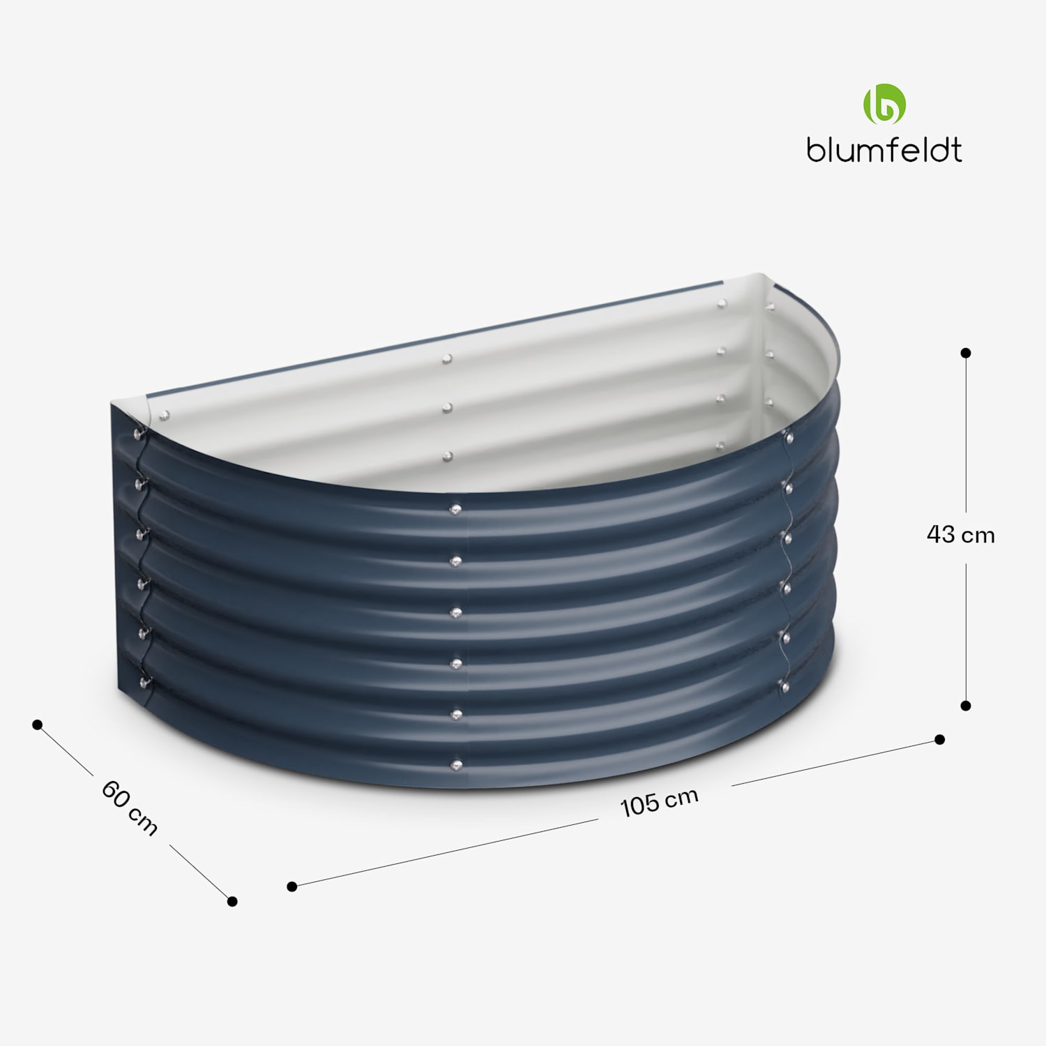 High Grow Half Circle Hochbeet 105 x 43 x 60cm Stahl-Wellblech einfacher Aufbau rost- und frostsicher Anthrazit